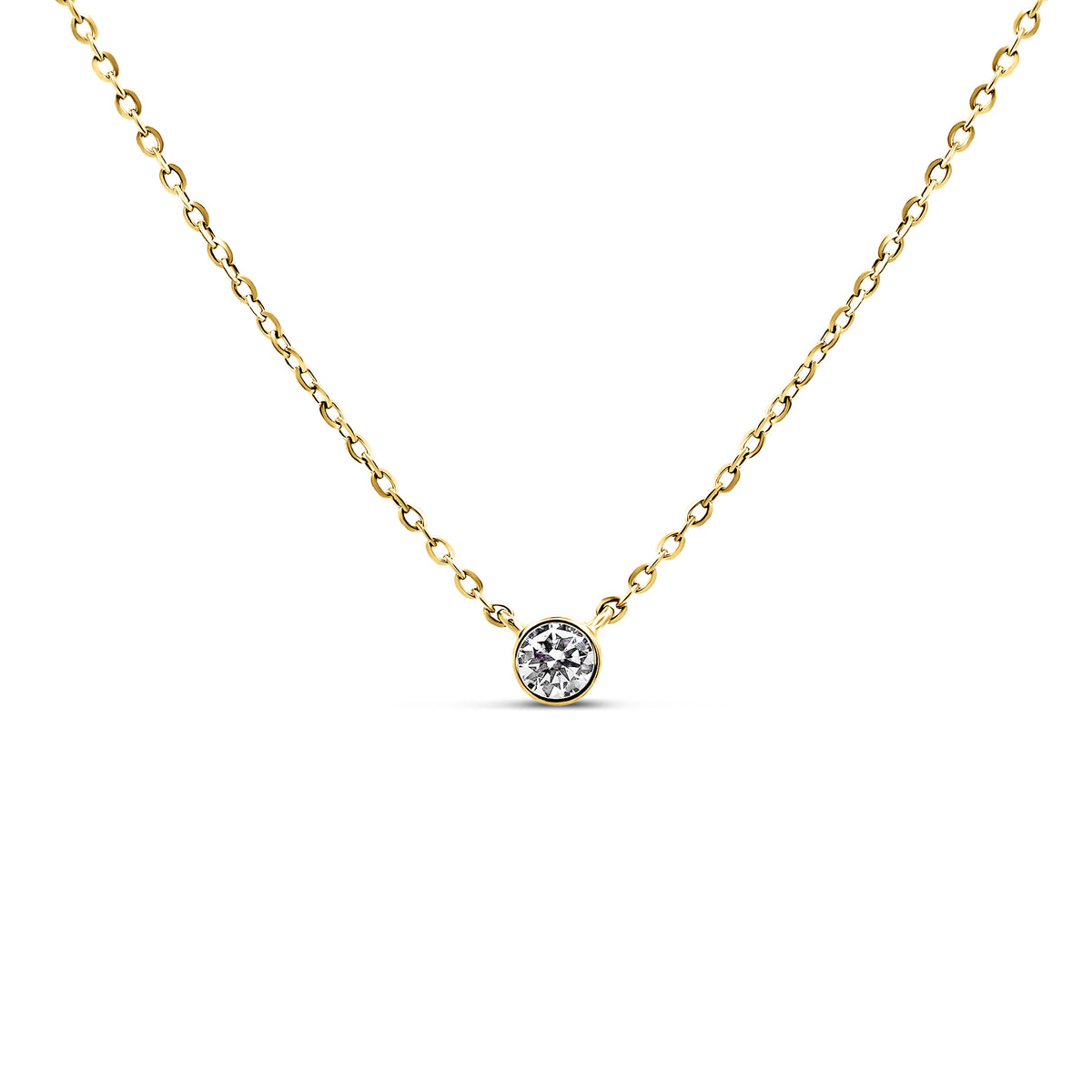 14K Yellow Gold Bezel Solitaire Diamond Necklace | 0.08 CTW