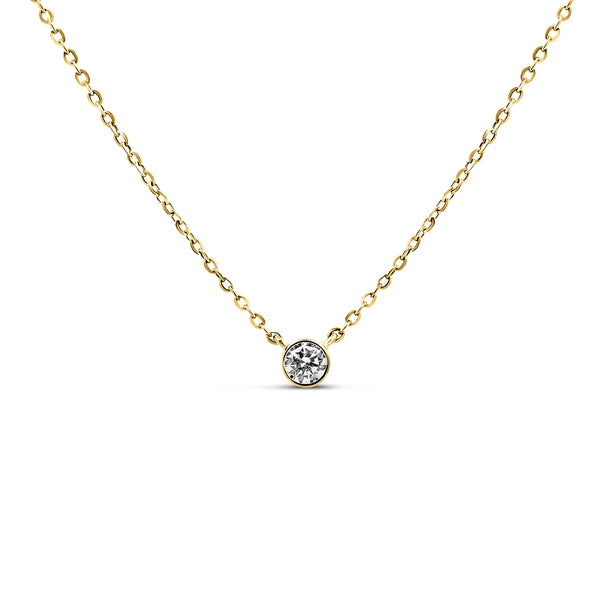 14K Yellow Gold Bezel Solitaire Diamond Necklace | 0.08 CTW