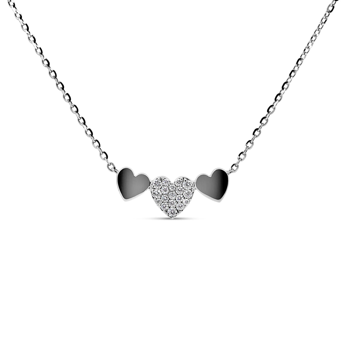 14K White Gold Triple Heart Diamond Necklace | 0.08 CTW