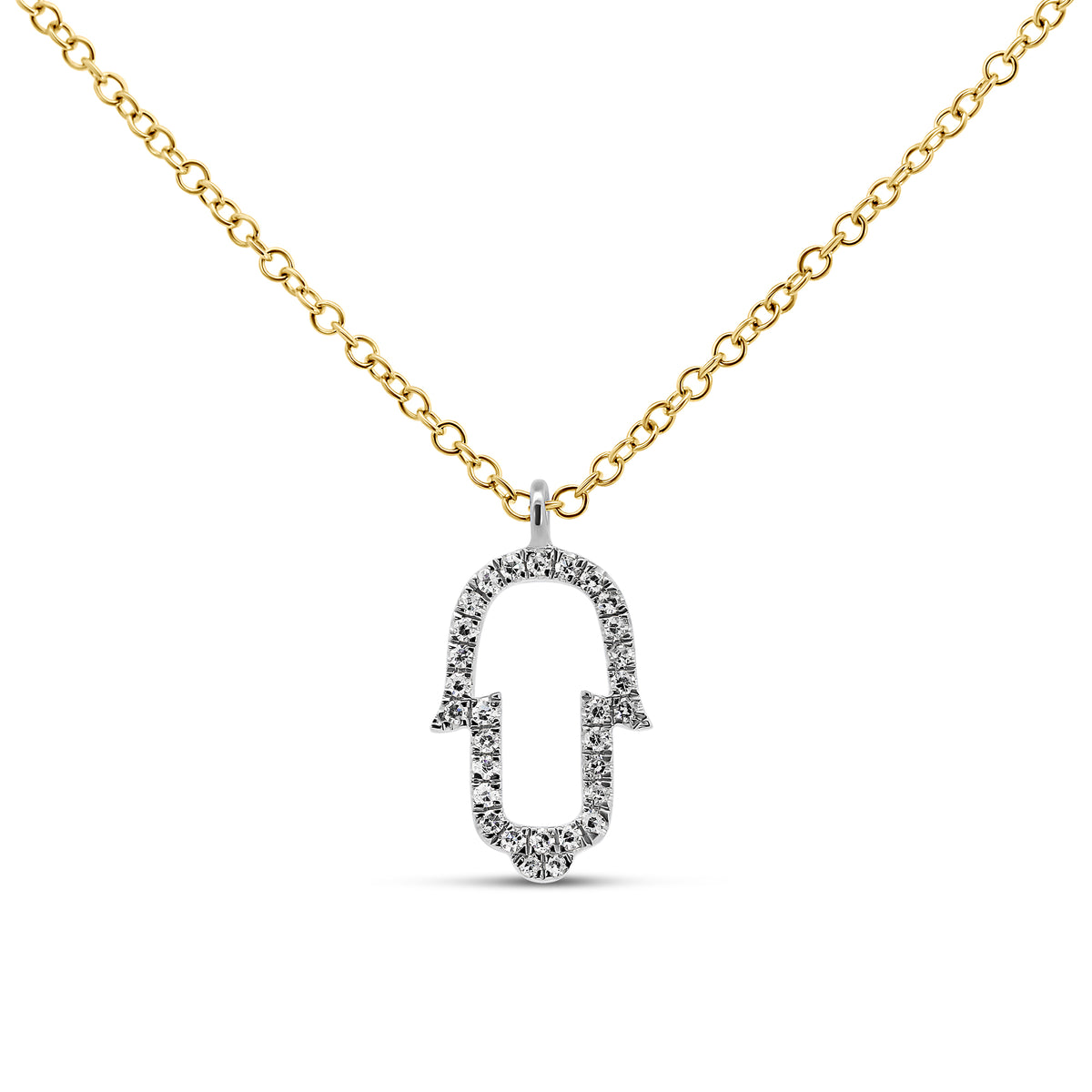 14K White & Yellow Gold Diamond Hamsa Hand Necklace | 0.07 CTW