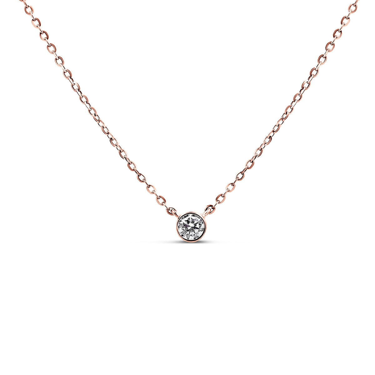 14K Rose Gold Bezel Solitaire Diamond Necklace | 0.08 CTW
