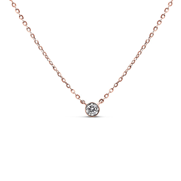 14K Rose Gold Bezel Solitaire Diamond Necklace | 0.08 CTW