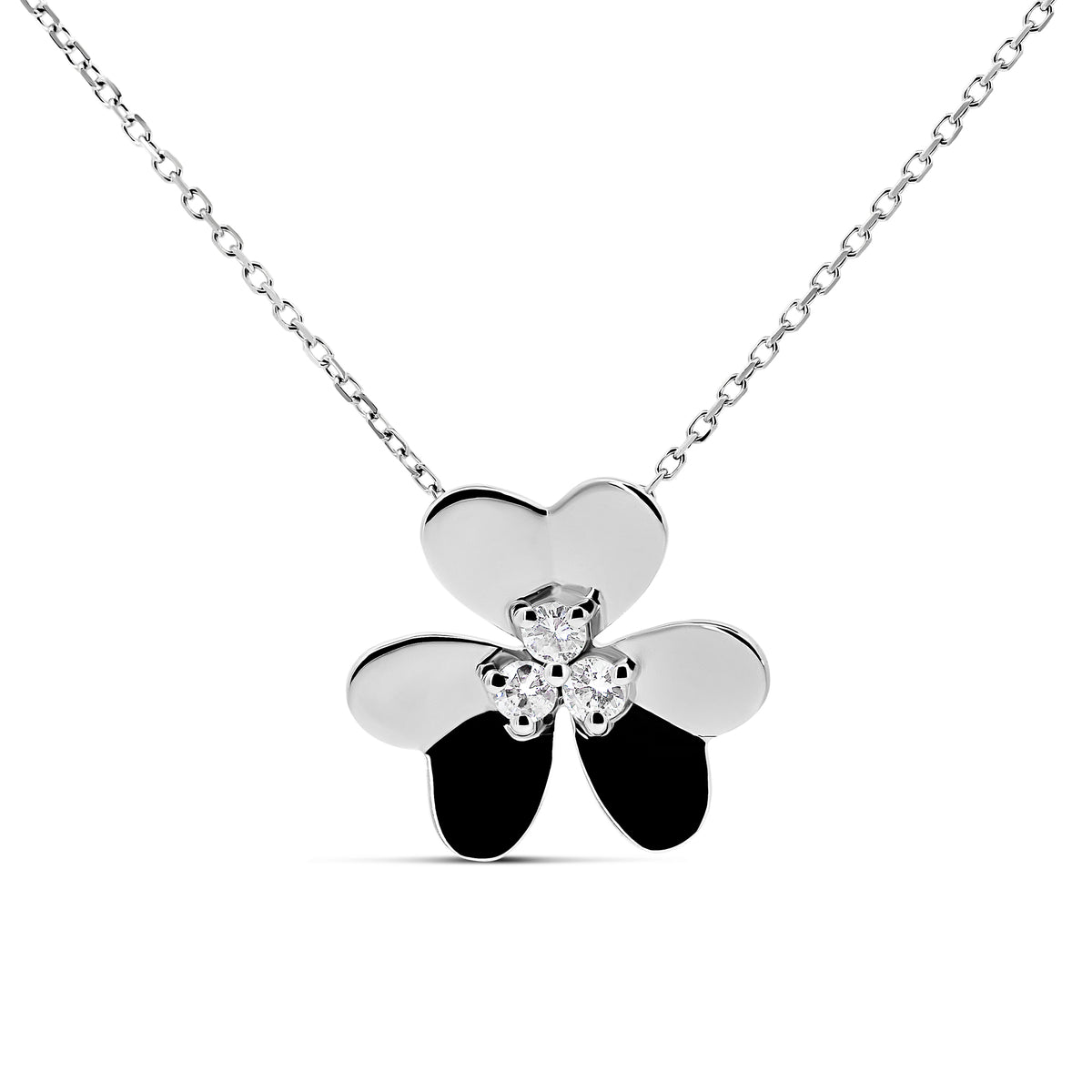 14K White Gold Clover Diamond Necklace | 0.12 CTW | Adjustable Chain