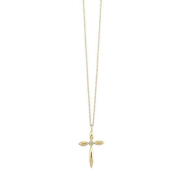 10K Yellow Gold Cross Necklace with 0.02 CTW Natural Diamond