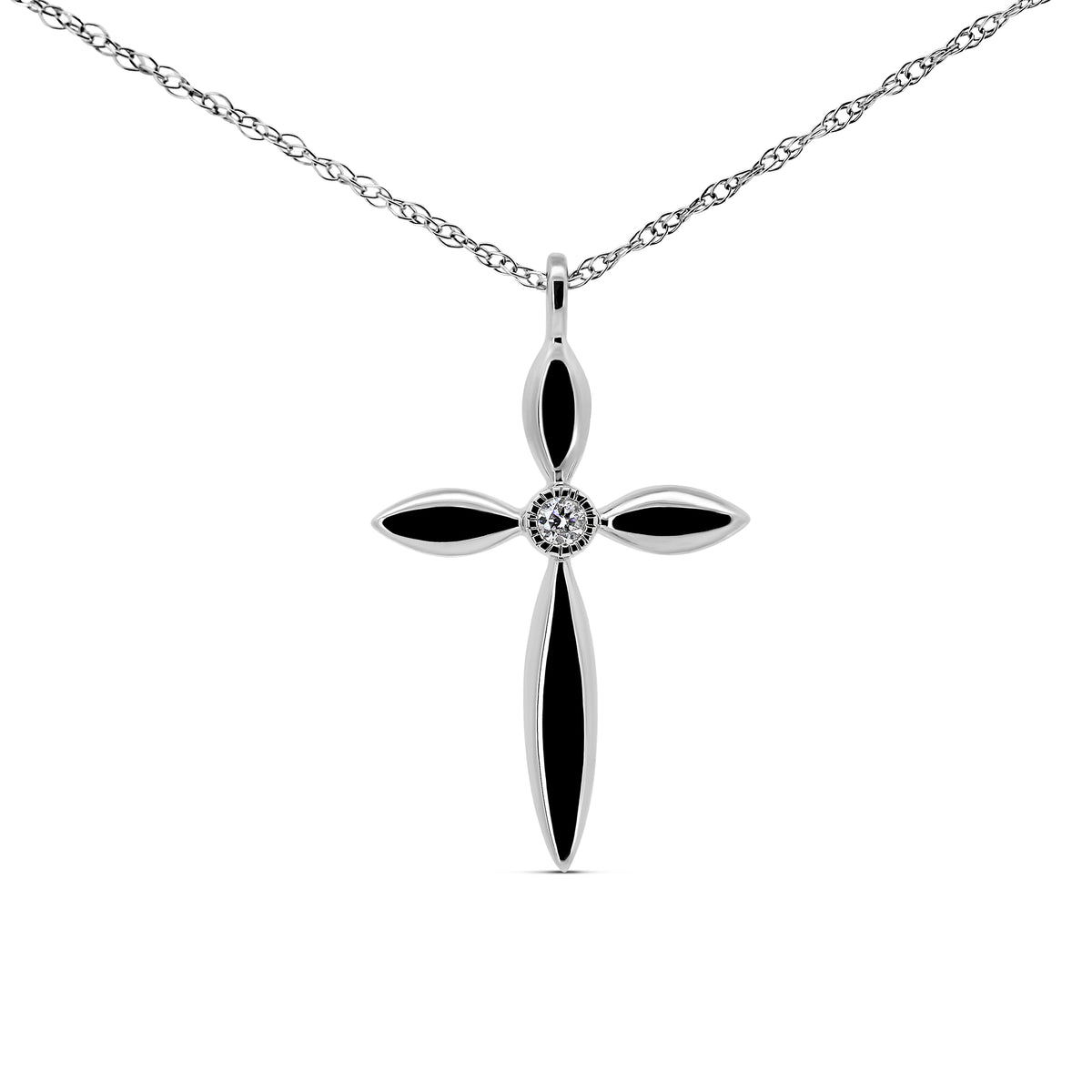 10K White Gold Diamond Cross Necklace | 0.02 CTW