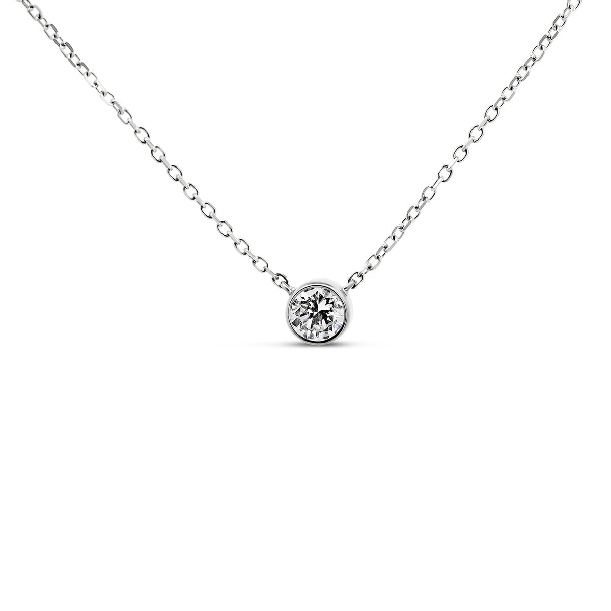 14K White Gold Bezel-Set Solitaire Diamond Necklace | 0.20 CTW