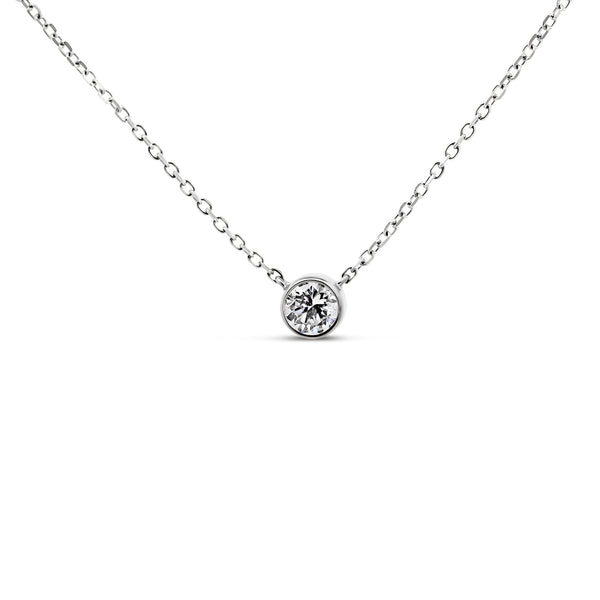 14K White Gold Bezel-Set Solitaire Diamond Necklace | 0.20 CTW