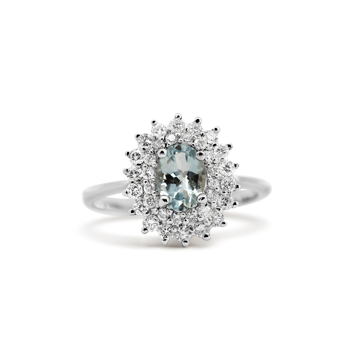 14K White Gold Aquamarine Double Halo Ring | 0.58ct