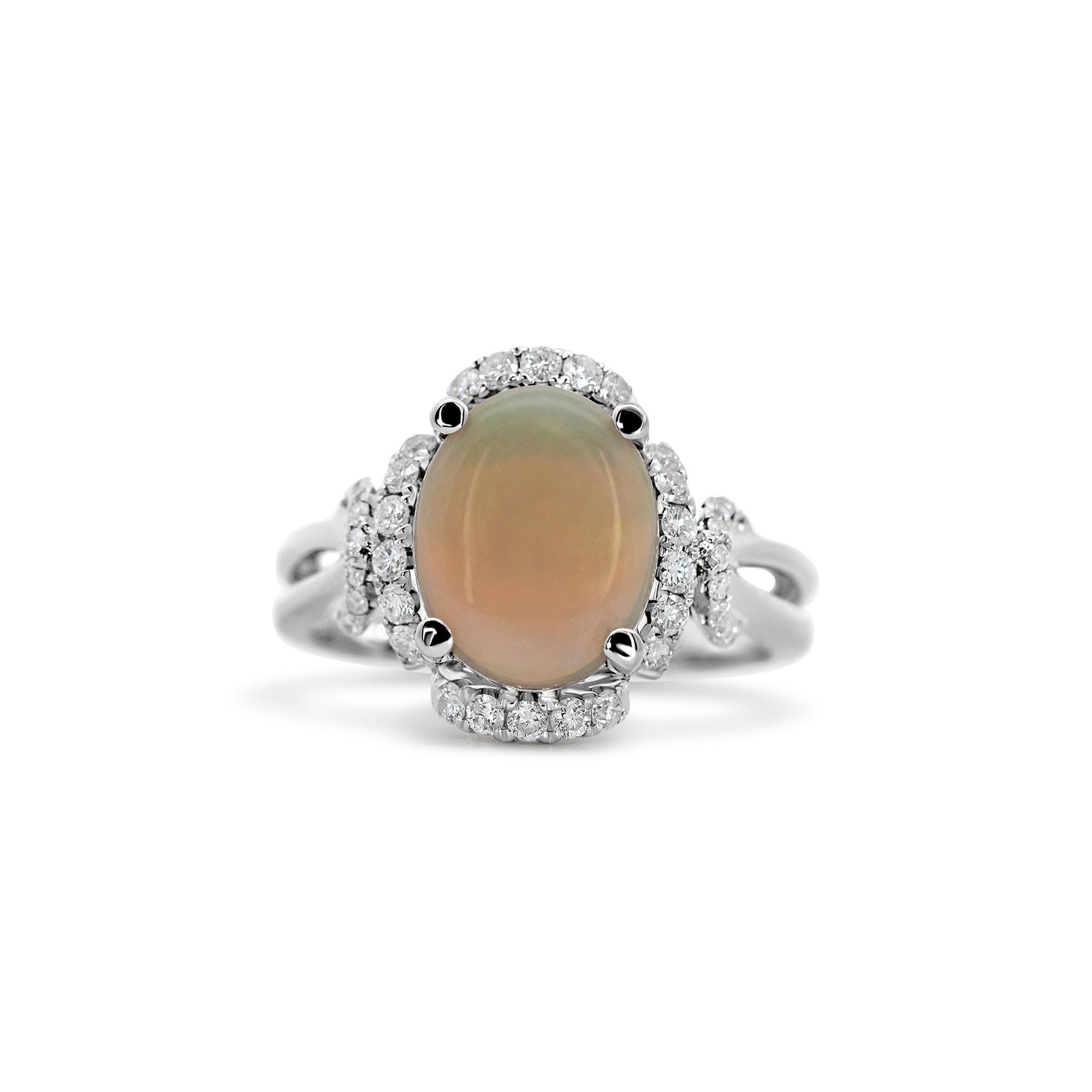 18K White Gold 2.35ct Opal Halo Ring with Diamonds