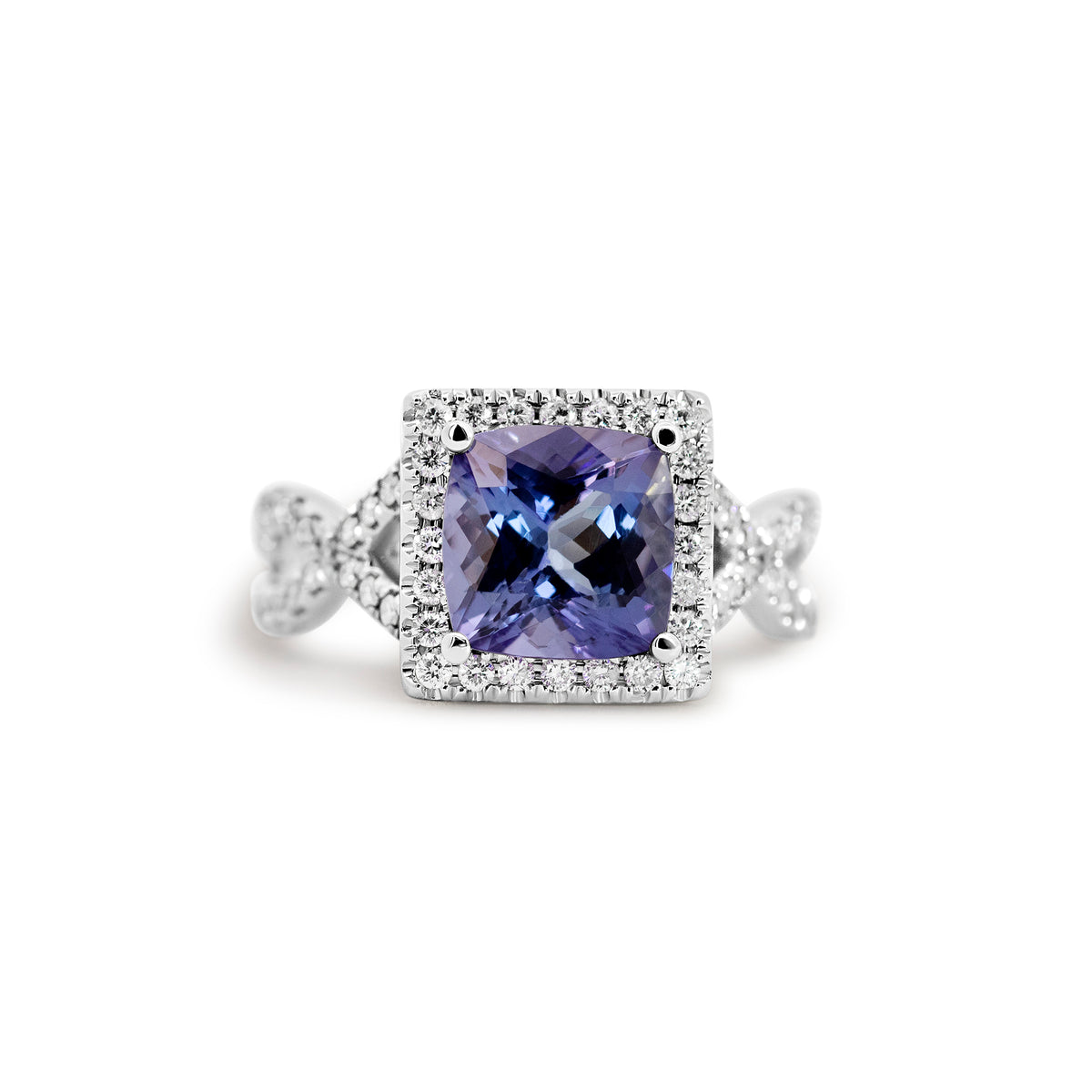 18K White Gold 2.70ct Tanzanite Halo Ring with 0.56ct Diamonds