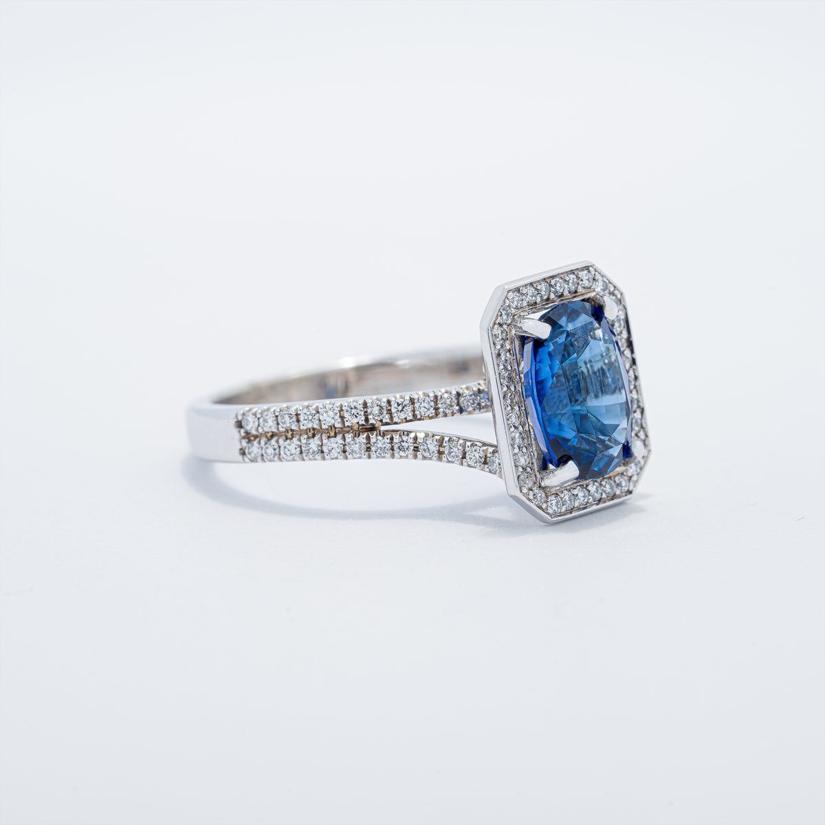 Contemporary Halo Colored Stone Ring