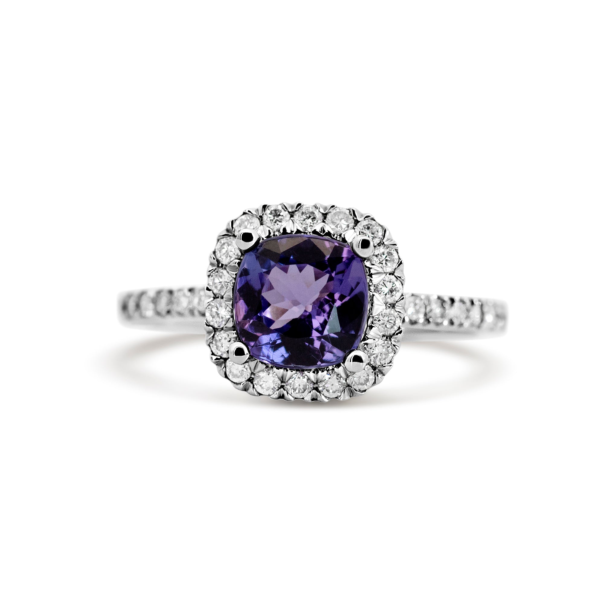 14K White Gold 1.45ct Tanzanite Halo Ring with 0.45ct Diamonds