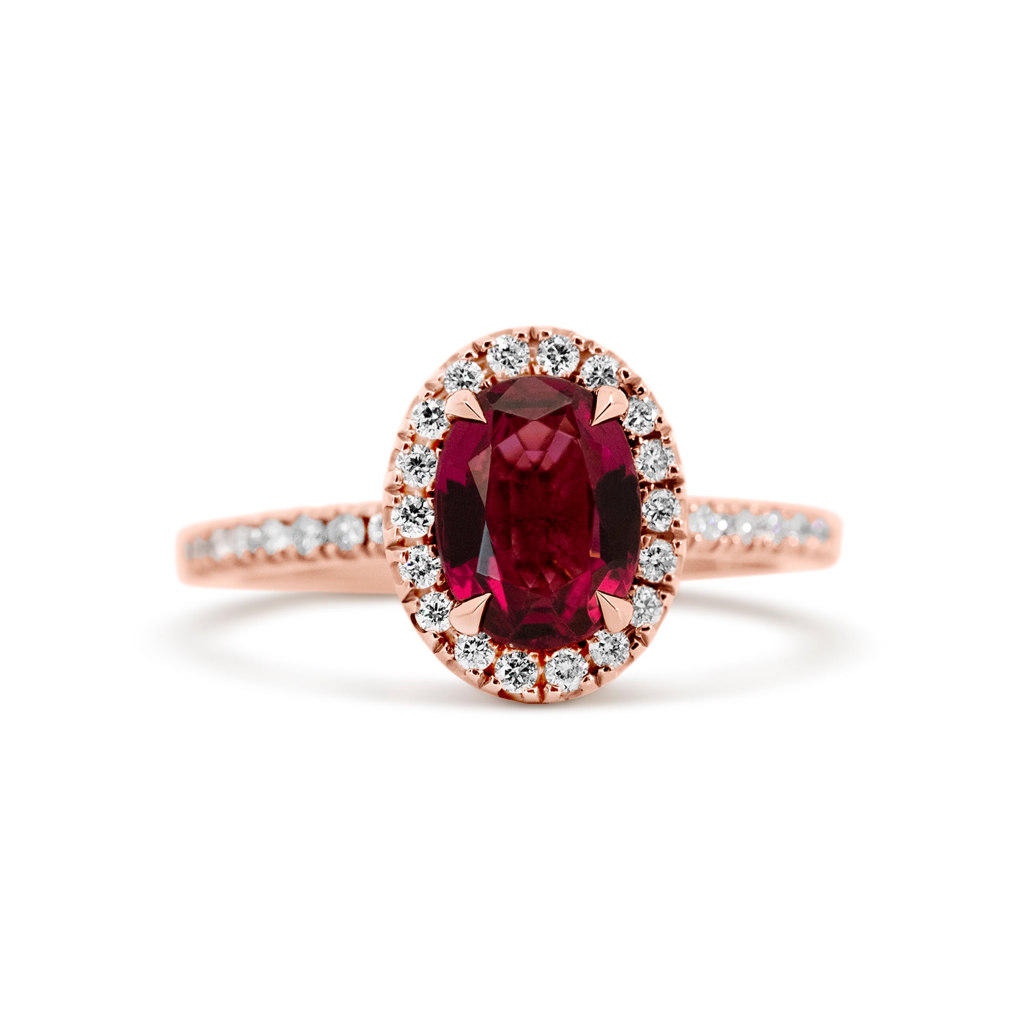 14K Rose Gold 1.13ct Rubellite Halo Diamond Ring
