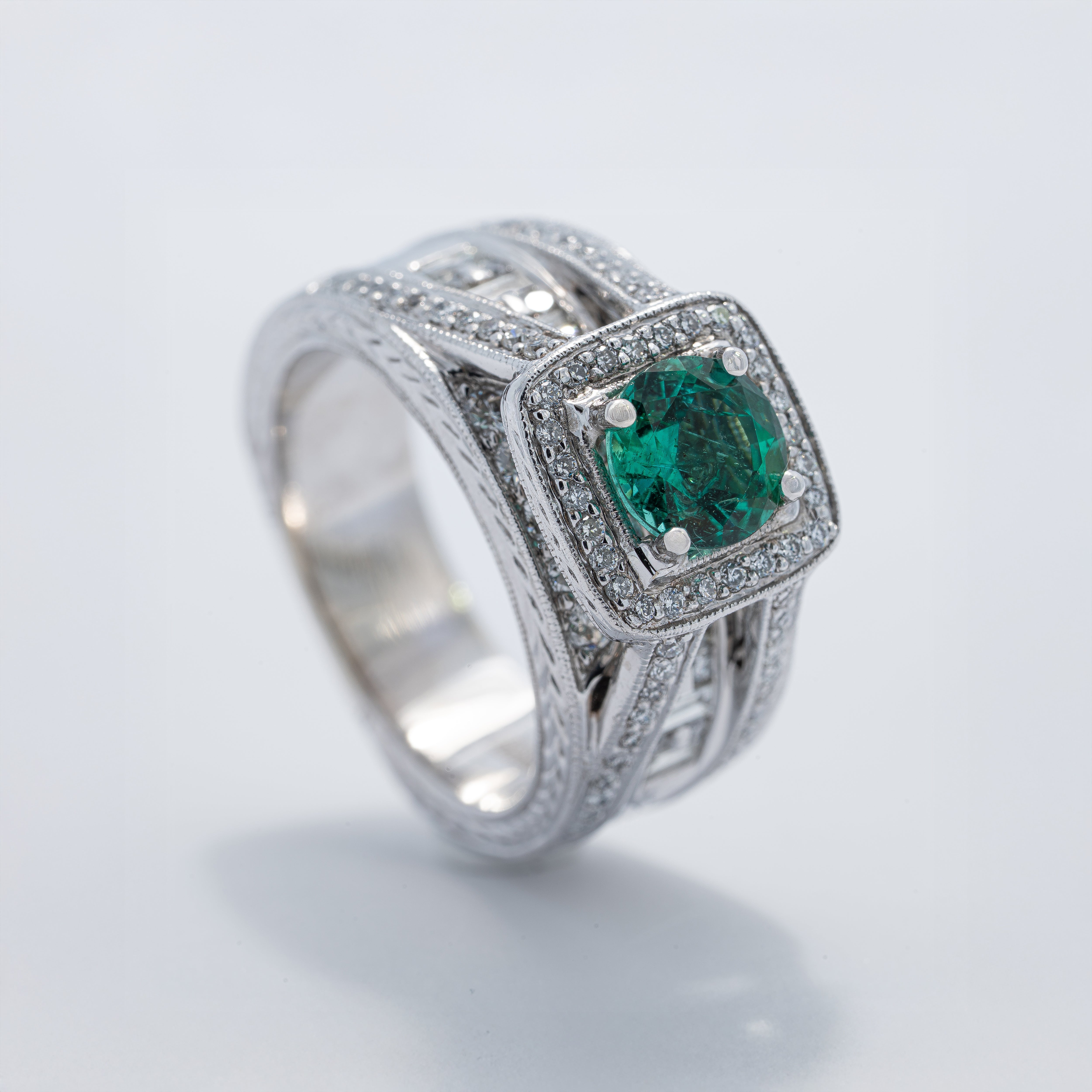 Emerald & Diamond Cathedral Ring