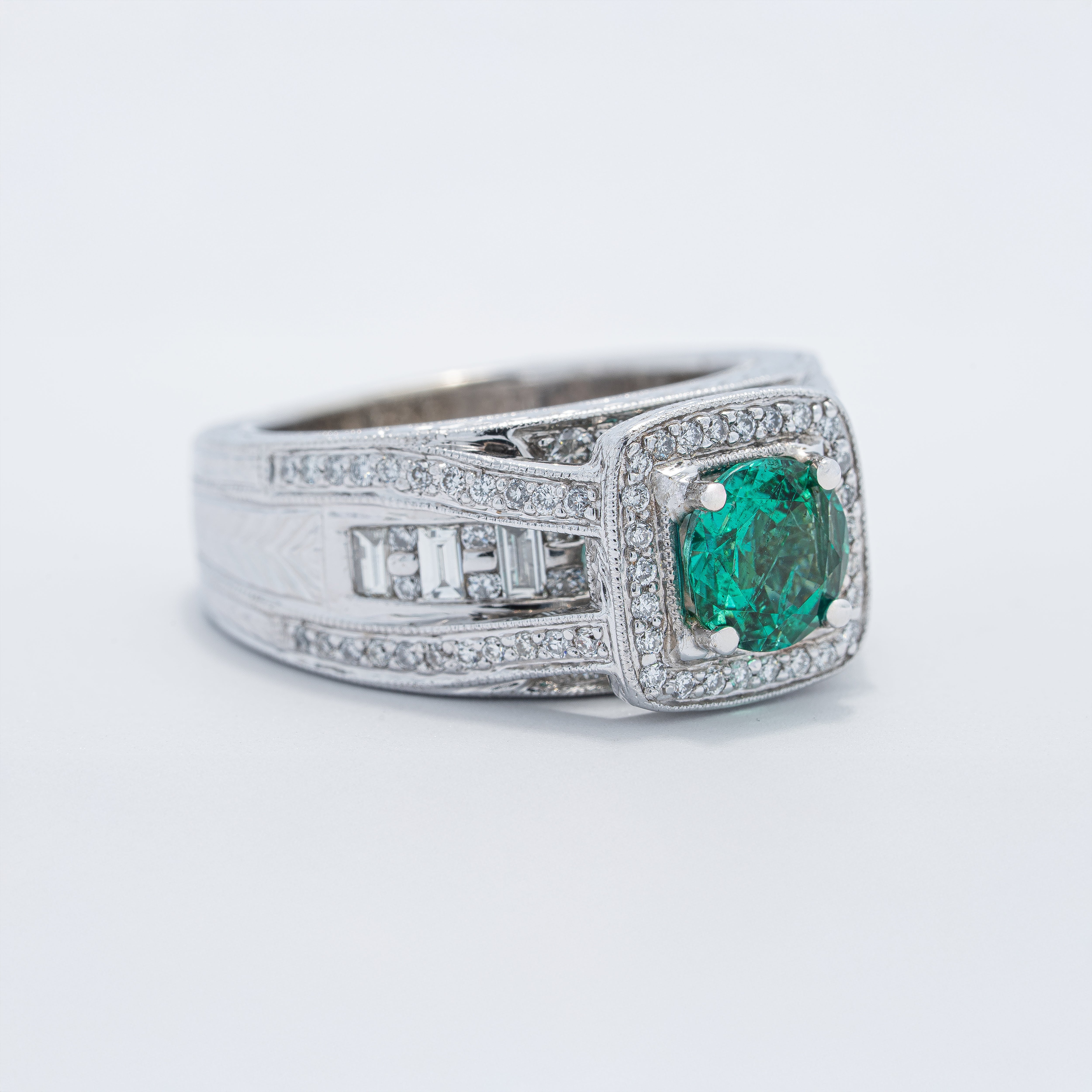 Emerald & Diamond Cathedral Ring