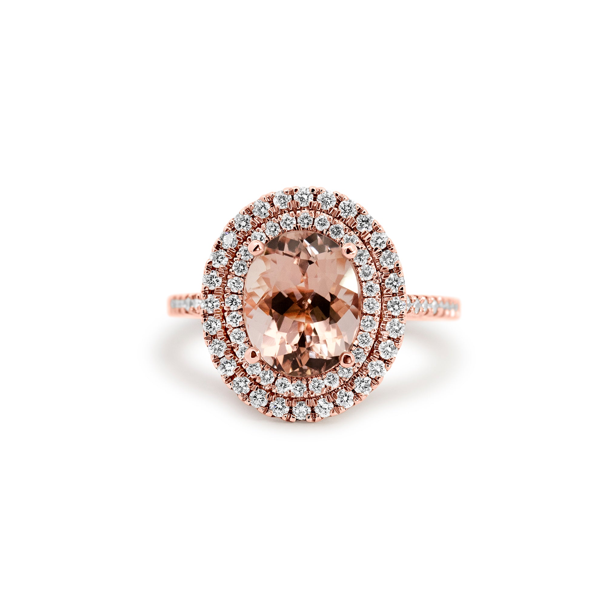 14K Rose Gold Morganite Double Halo Ring | 2.81ct