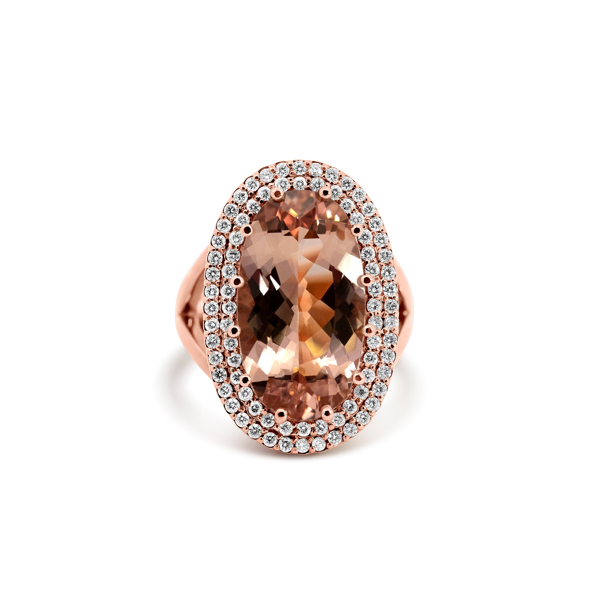 14K Rose Gold Morganite Double Halo Ring | 9.57ct
