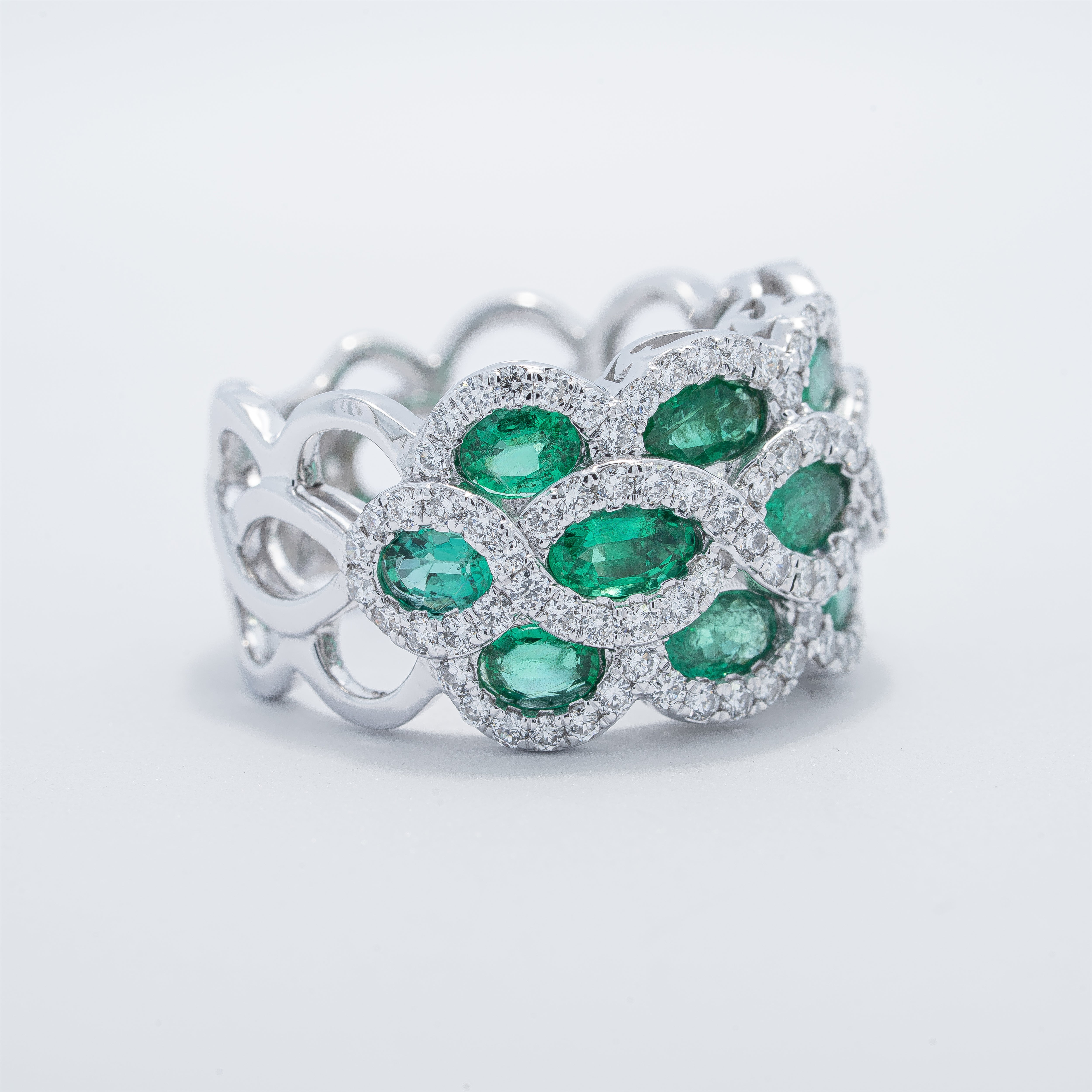Geometric Style Emerald and Diamond Ring