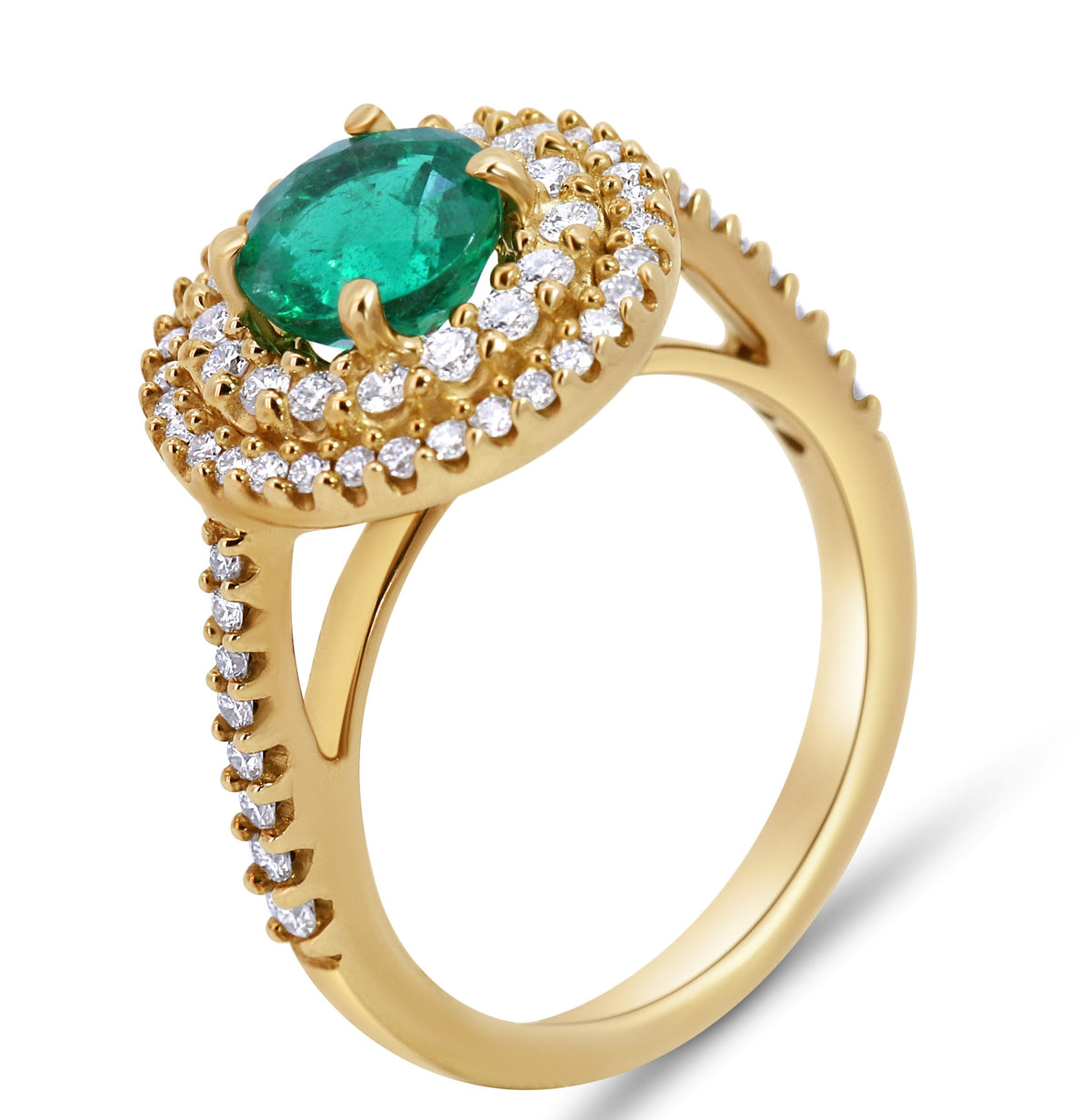 Round Double Halo Emerald & Diamond Ring