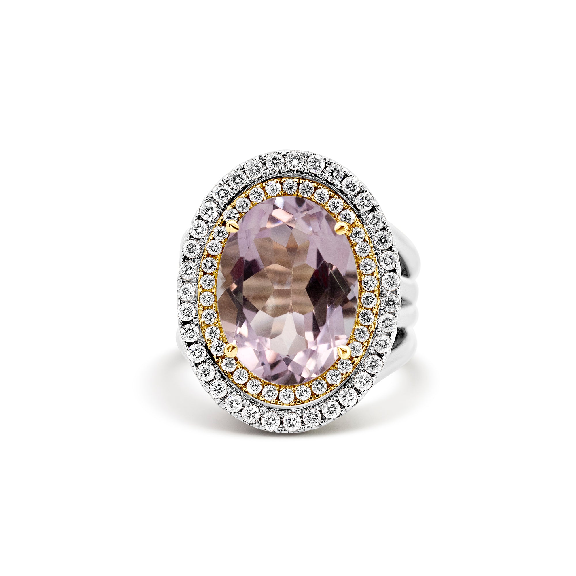 14K Two-Tone Gold Amethyst Double Halo Ring | 14.00ct