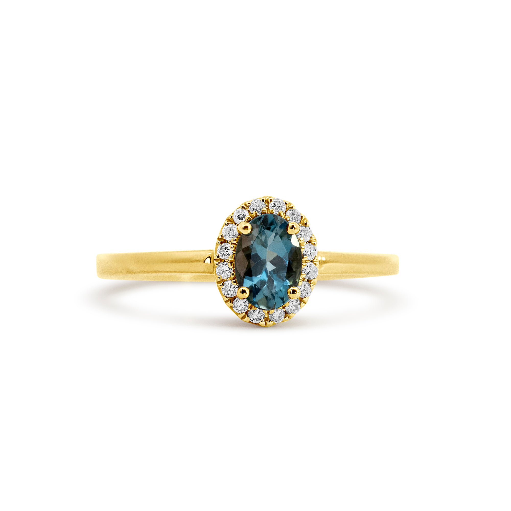 14K Yellow Gold Aquamarine Halo Ring with Diamonds