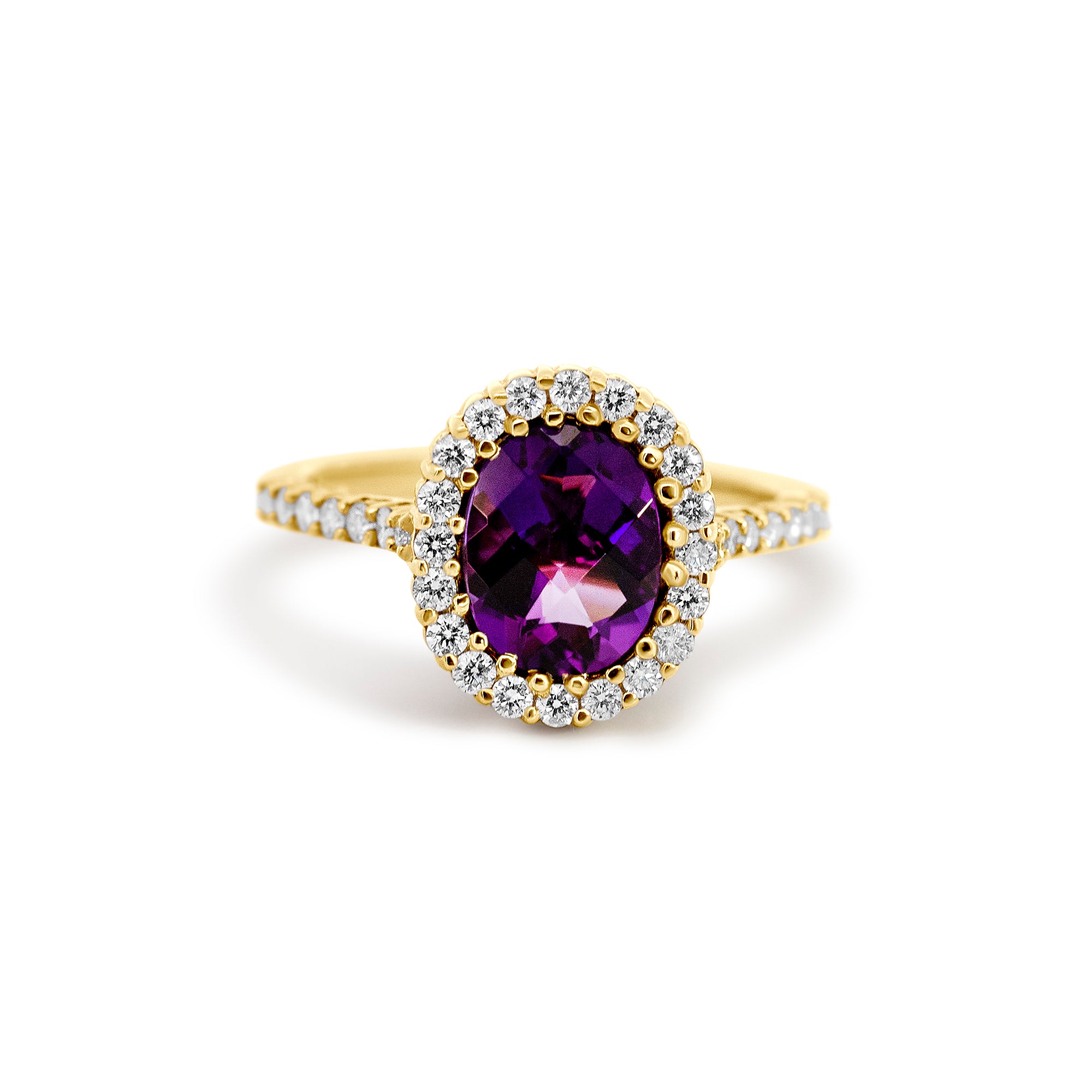 14K Yellow Gold Amethyst Halo Ring | 0.51ct Diamonds