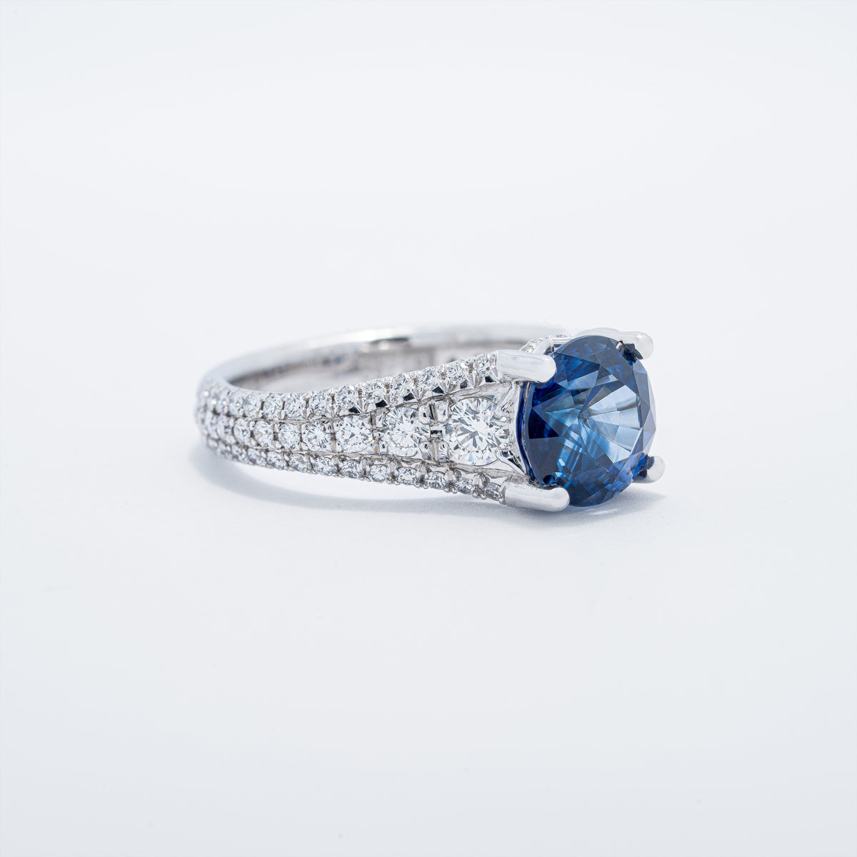 Modern Three Row Sapphire and Diamond Ring