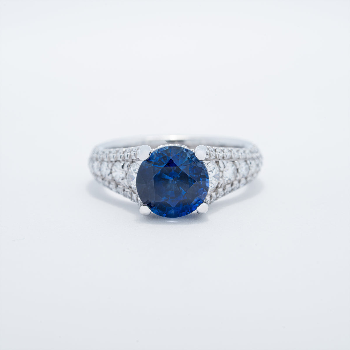 Modern Three Row Sapphire and Diamond Ring
