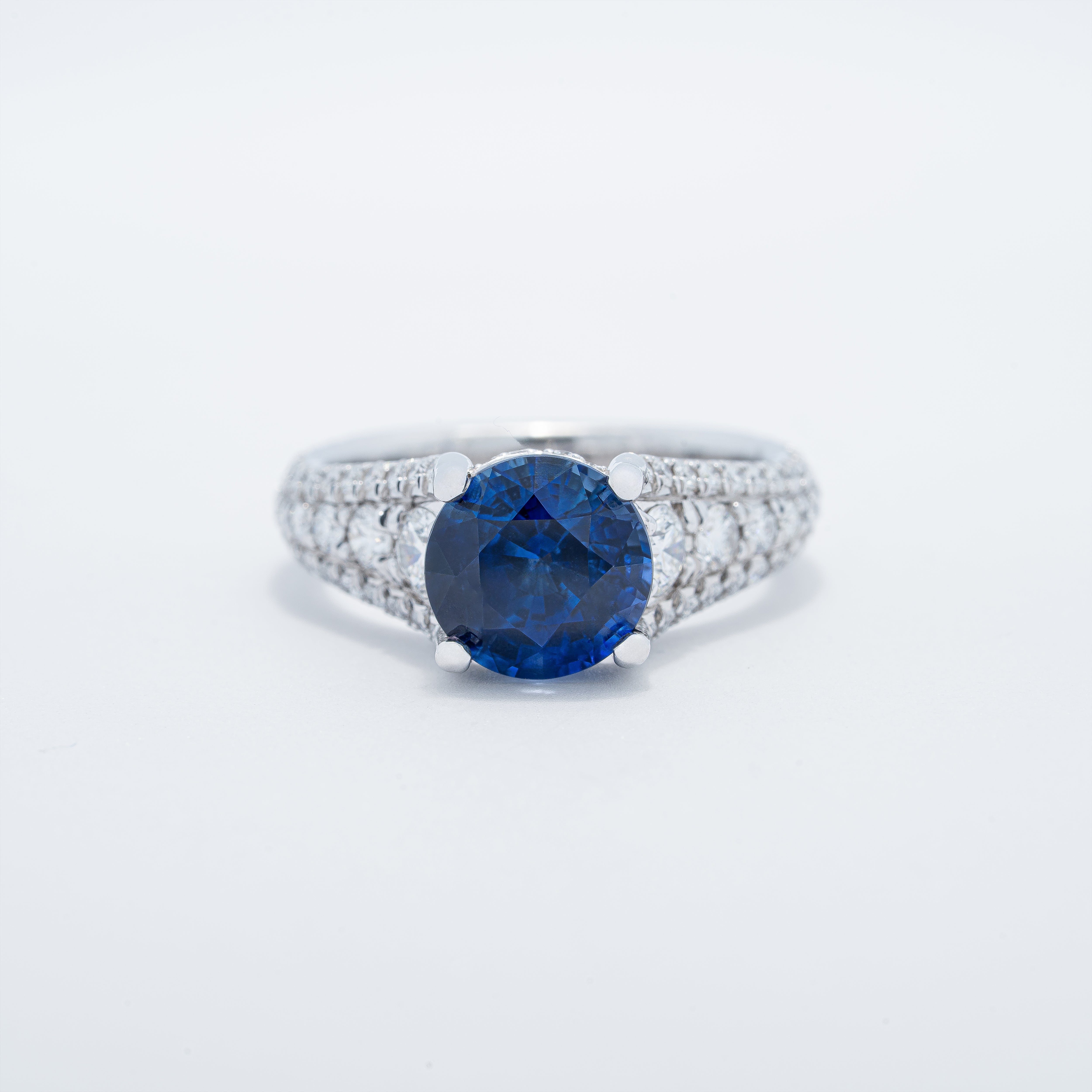 Modern Three Row Sapphire and Diamond Ring