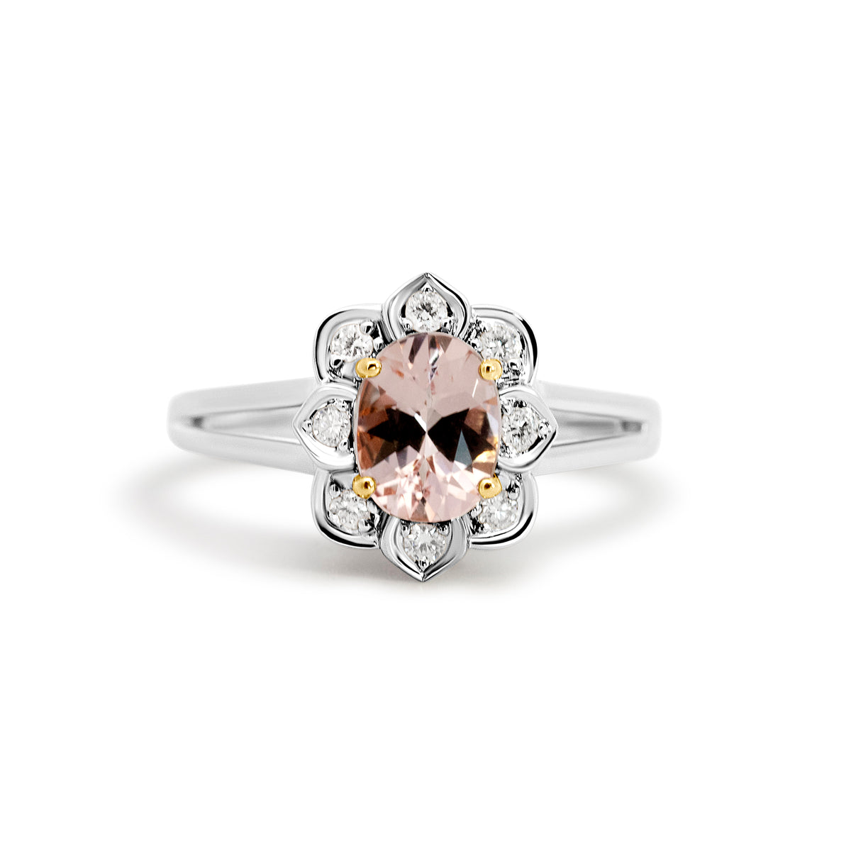 14K White Gold Morganite Floral Halo Ring | 1.01ct