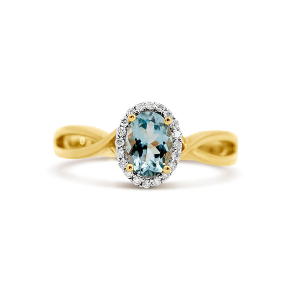 14K Yellow Gold Aquamarine Halo Ring | 0.70ct