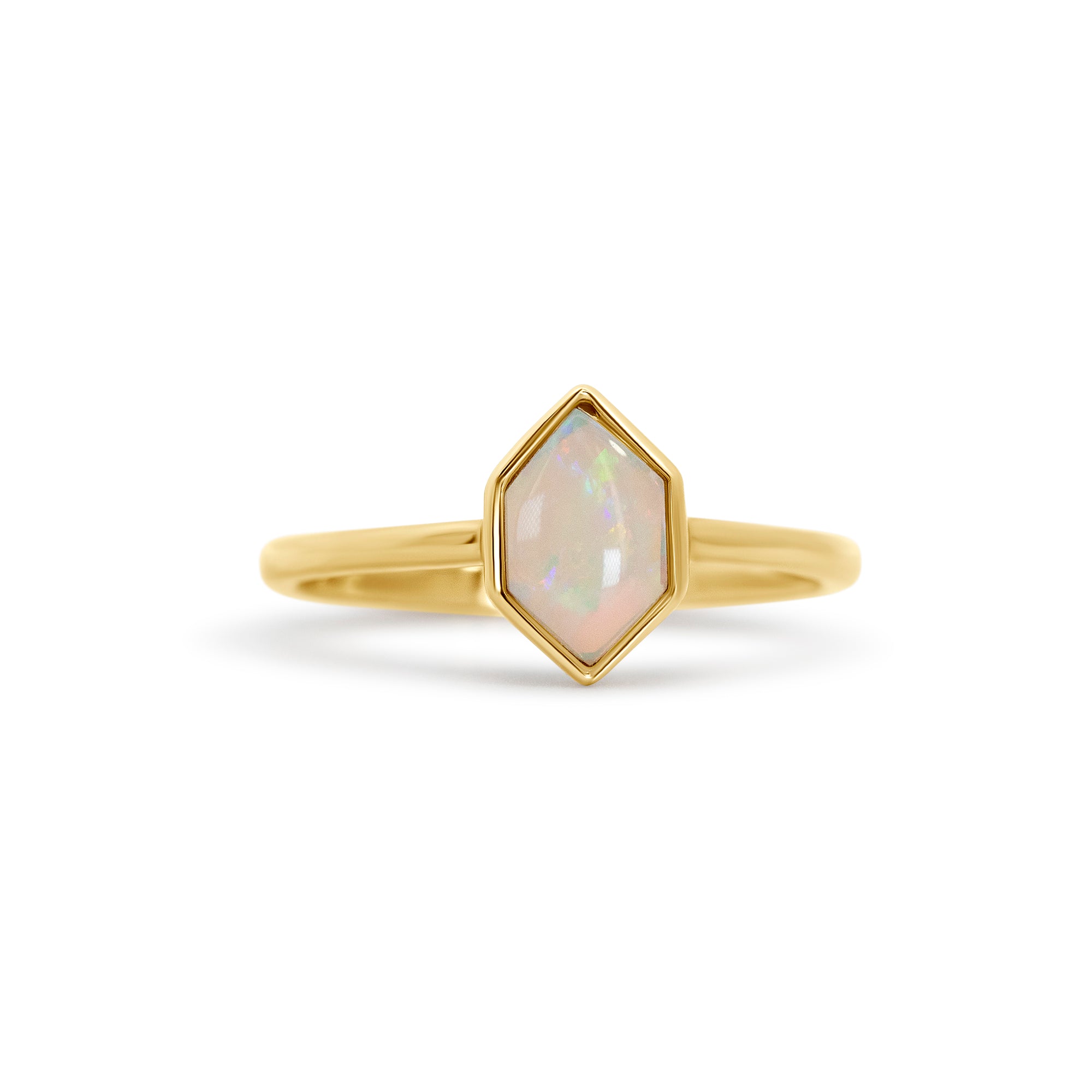 14K Yellow Gold 0.55ct Australian Opal Hexagon Bezel Ring