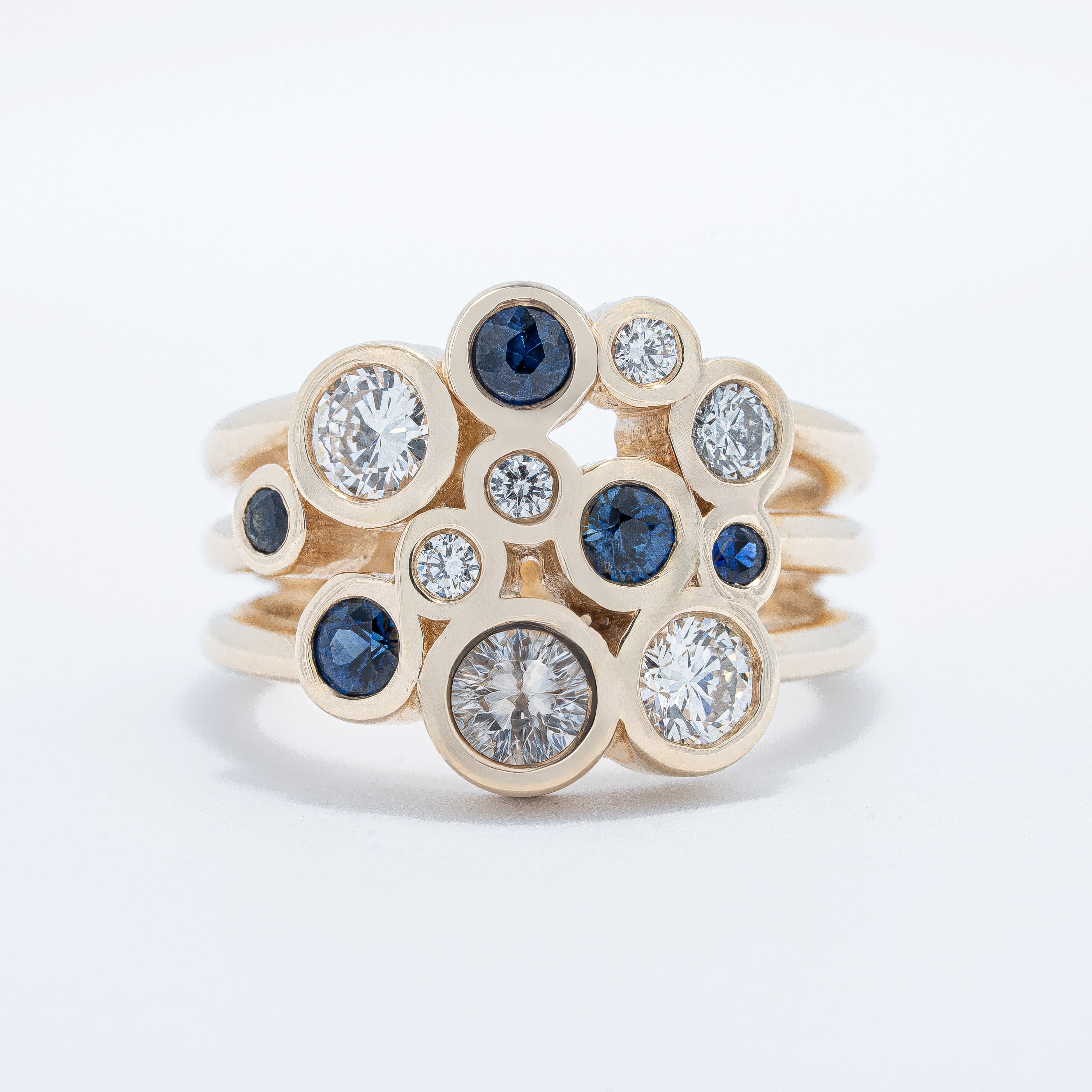 Contemporary Bezel Set Sapphire and Diamond Ring