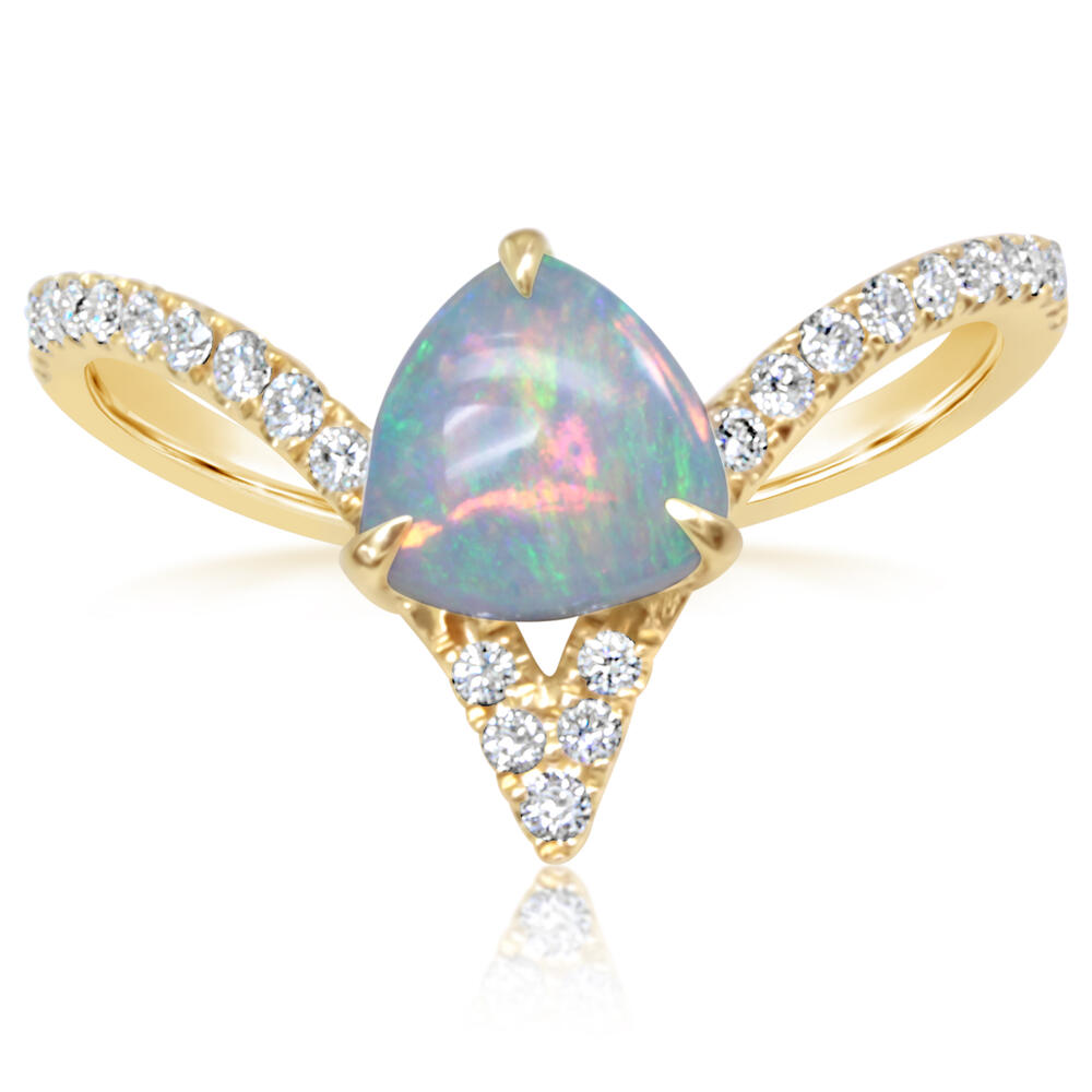 14K Australian Opal & Diamond 'V' Ring
