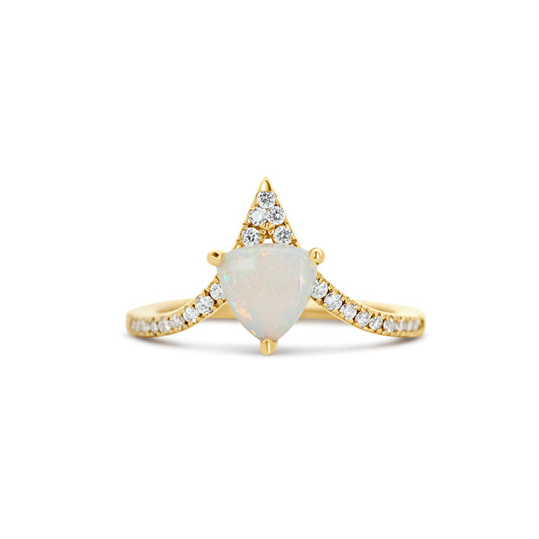 14K Australian Opal & Diamond 'V' Ring