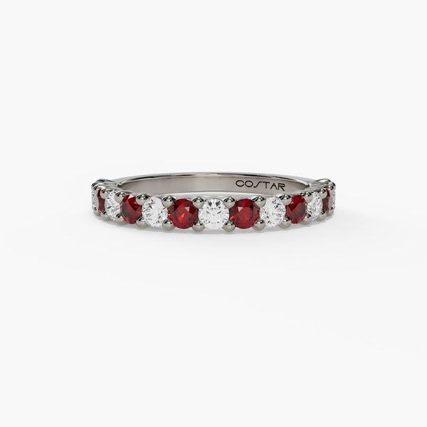 14K White Gold Alternating Diamond & Ruby Band
