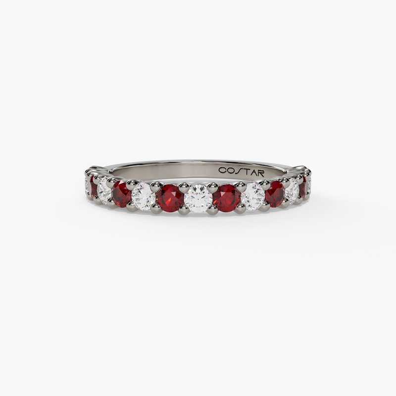 14K White Gold Alternating Diamond & Ruby Band
