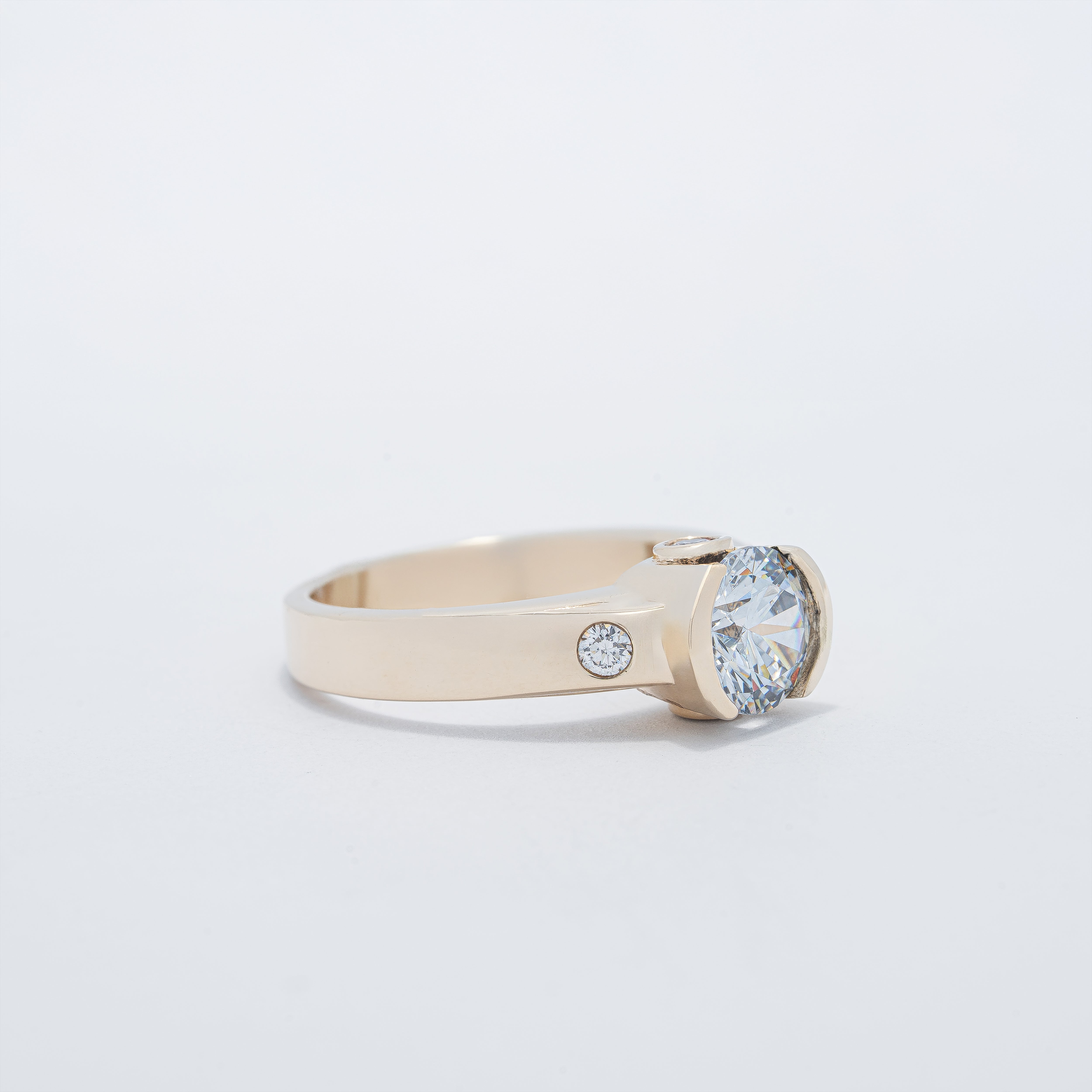 14 Karat Yellow Gold Half Bezel Engagement Ring