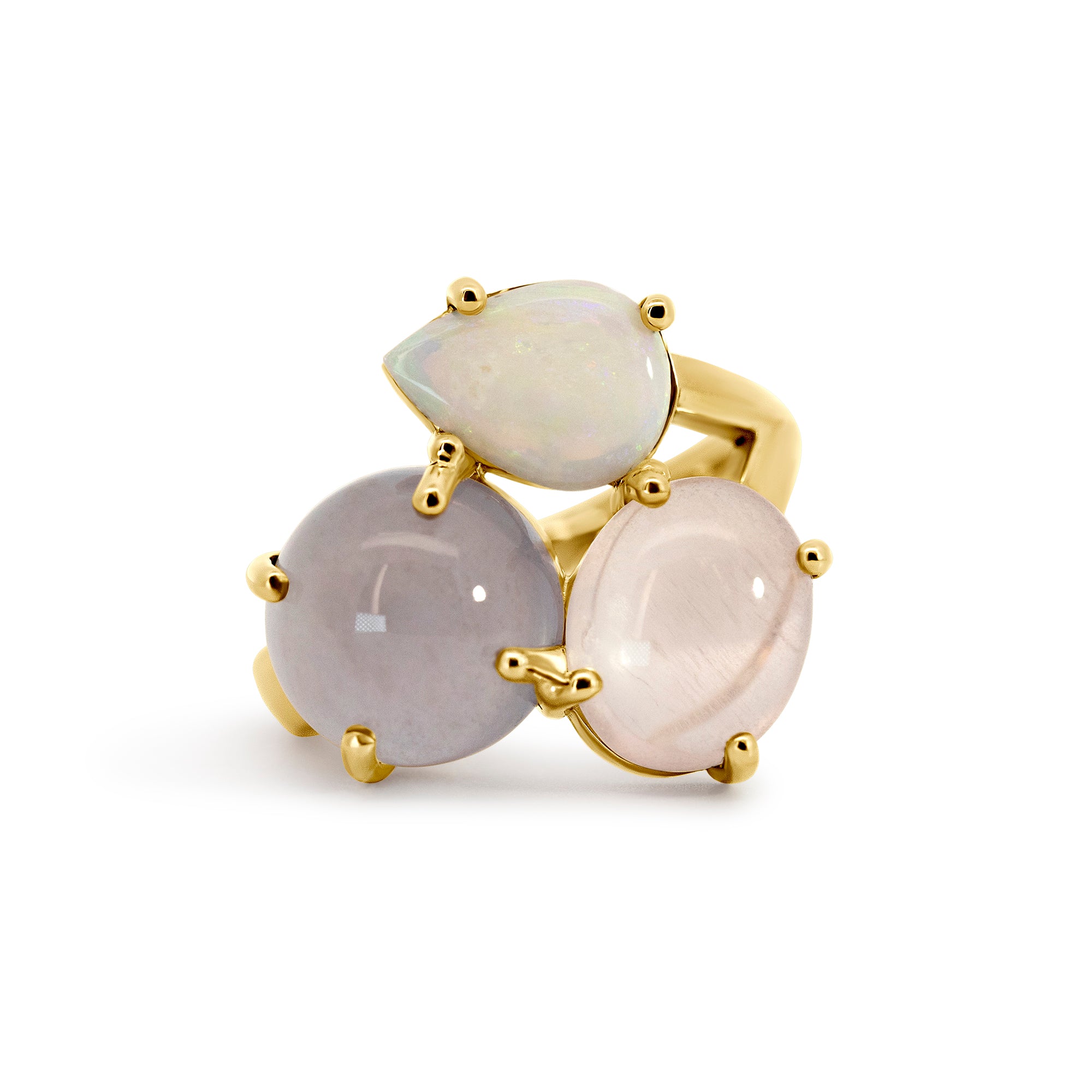 14K Yellow Gold Three-Stone Chalcedony & Opal Ring