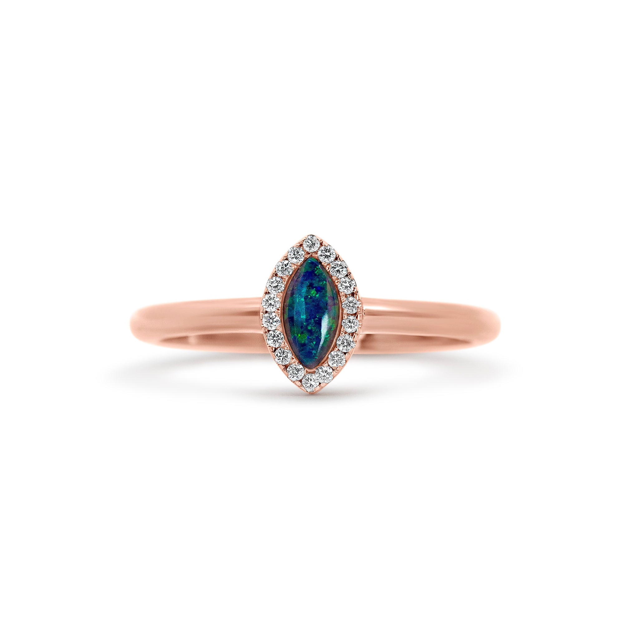 14K Yellow Gold Marquise Opal Doublet Diamond Halo Ring