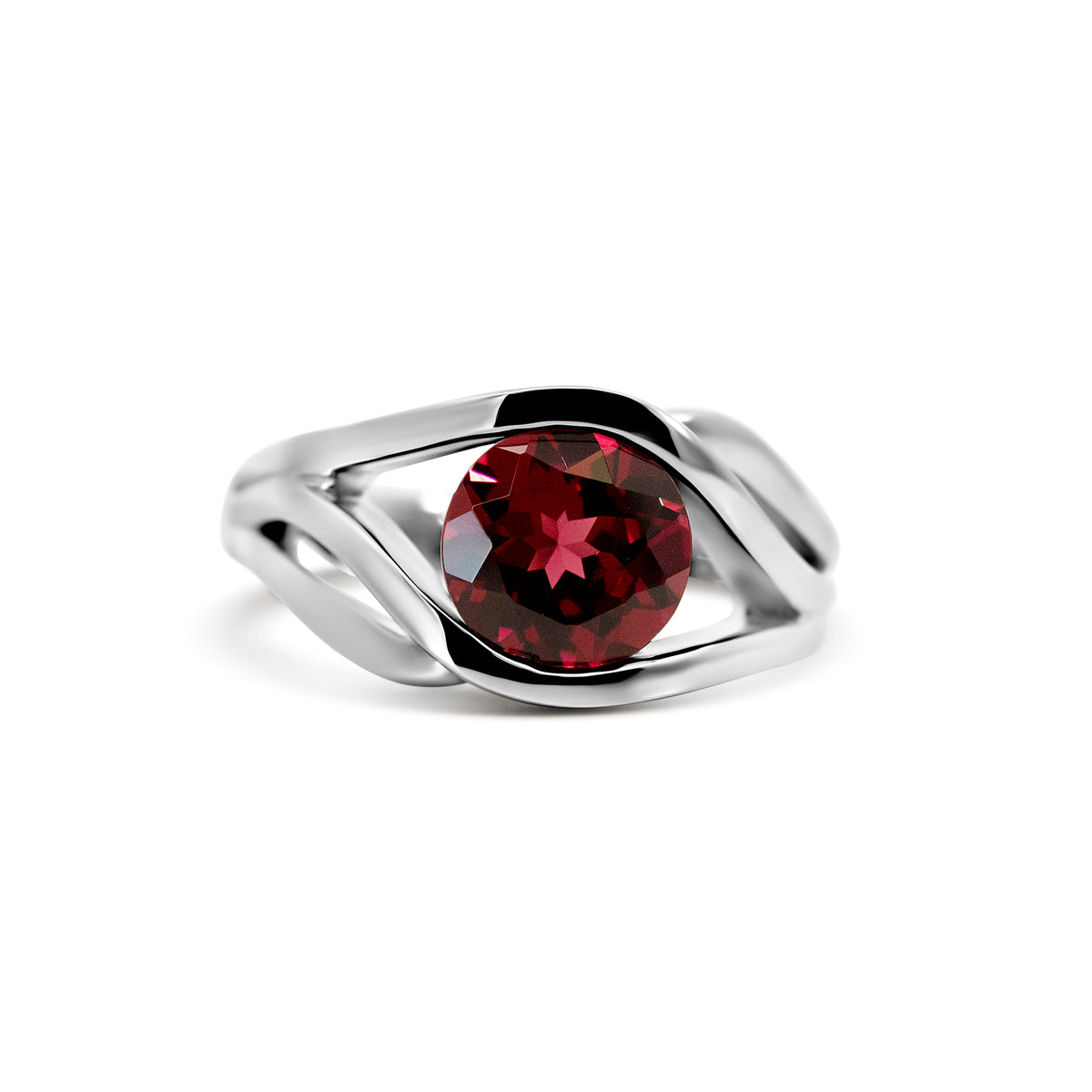 Custom 14K White Gold Channel-Set Garnet Ring | 8mm Garnet