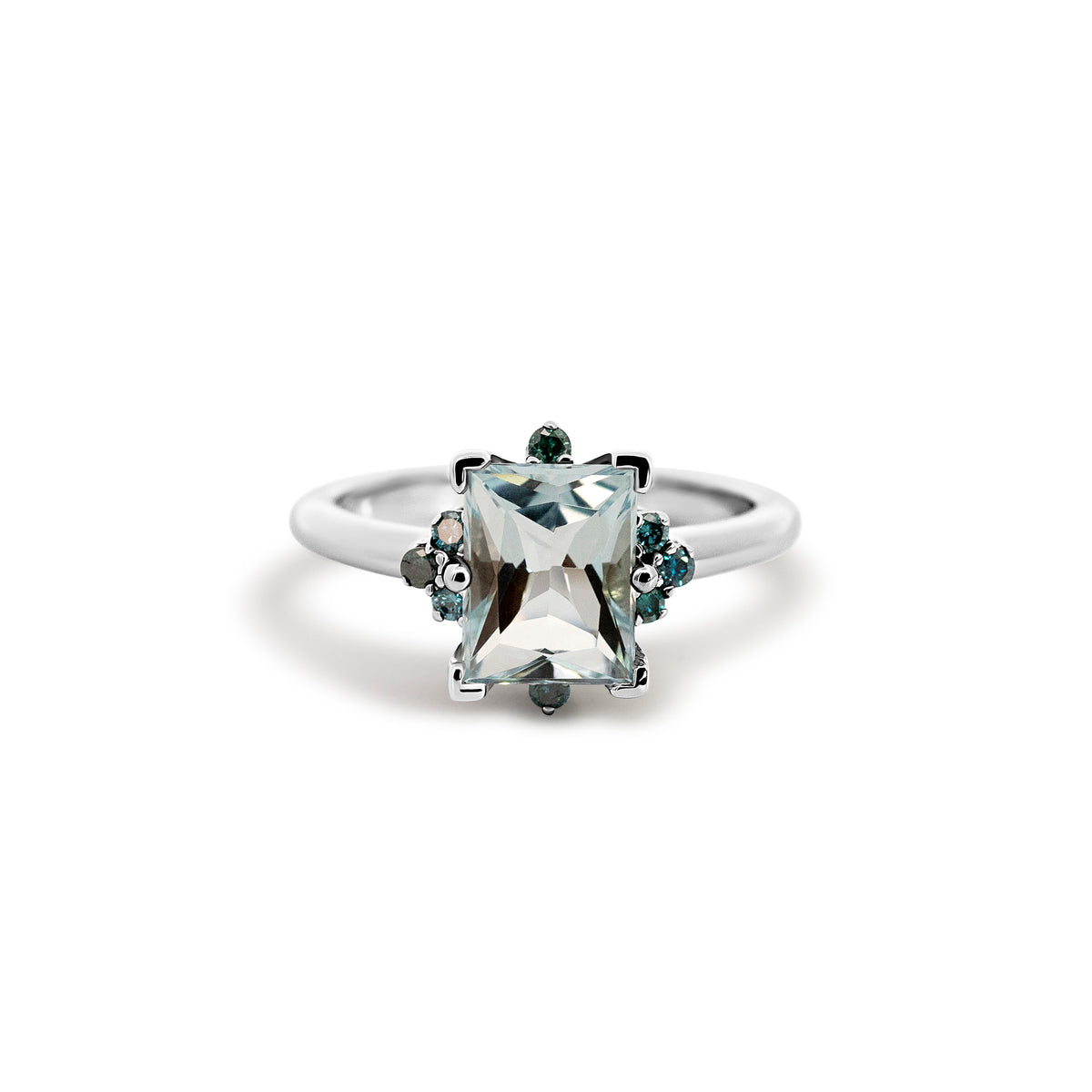 14K White Gold Aquamarine & Blue Diamond Ring | Custom Joe Kassab