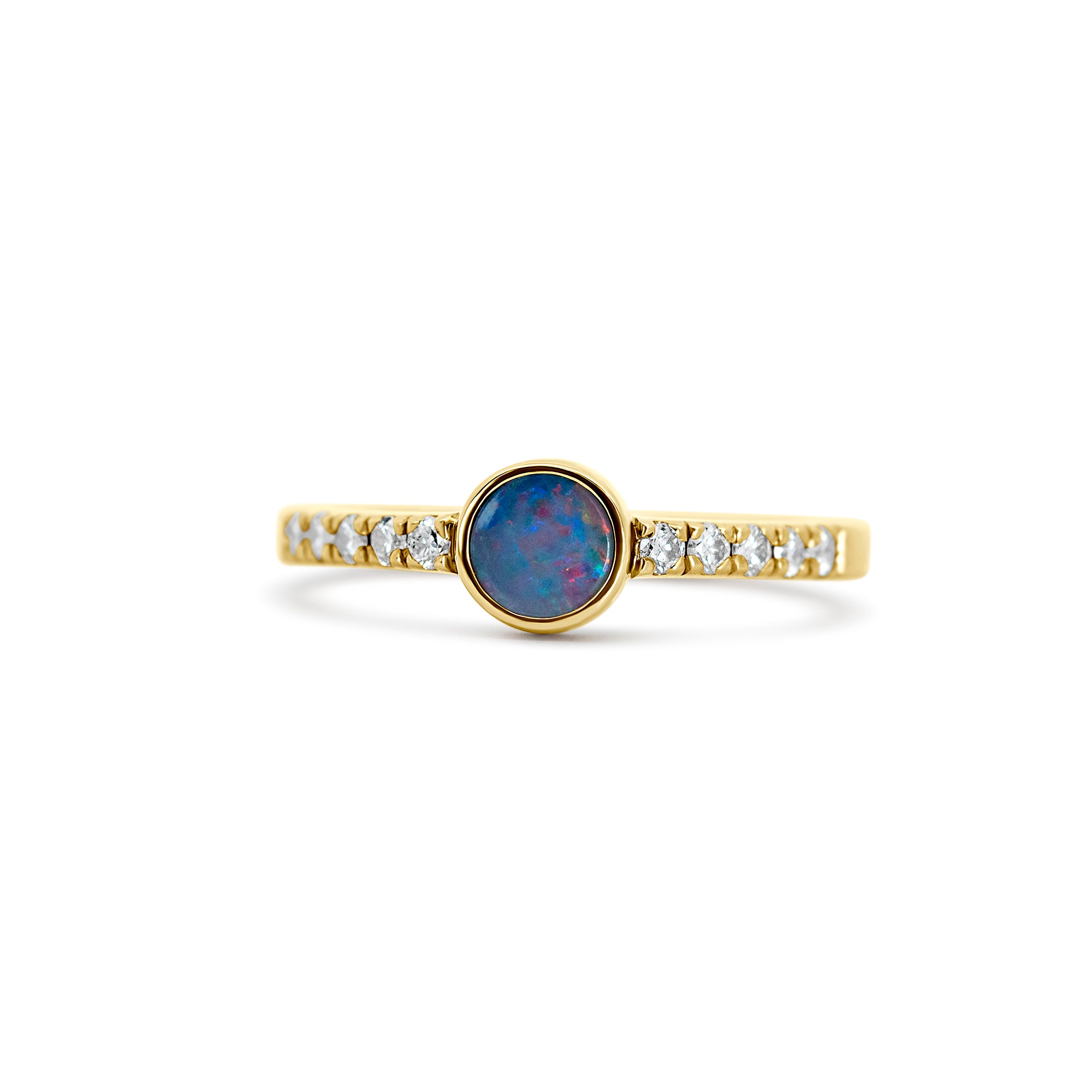 14K Yellow Gold Opal Doublet Bezel Diamond Ring