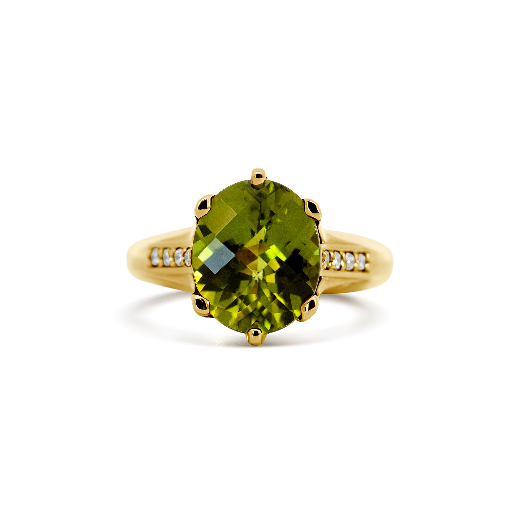 Joe Kassab Custom 14K Yellow Gold 4.68-Carat Peridot & Diamond Ring