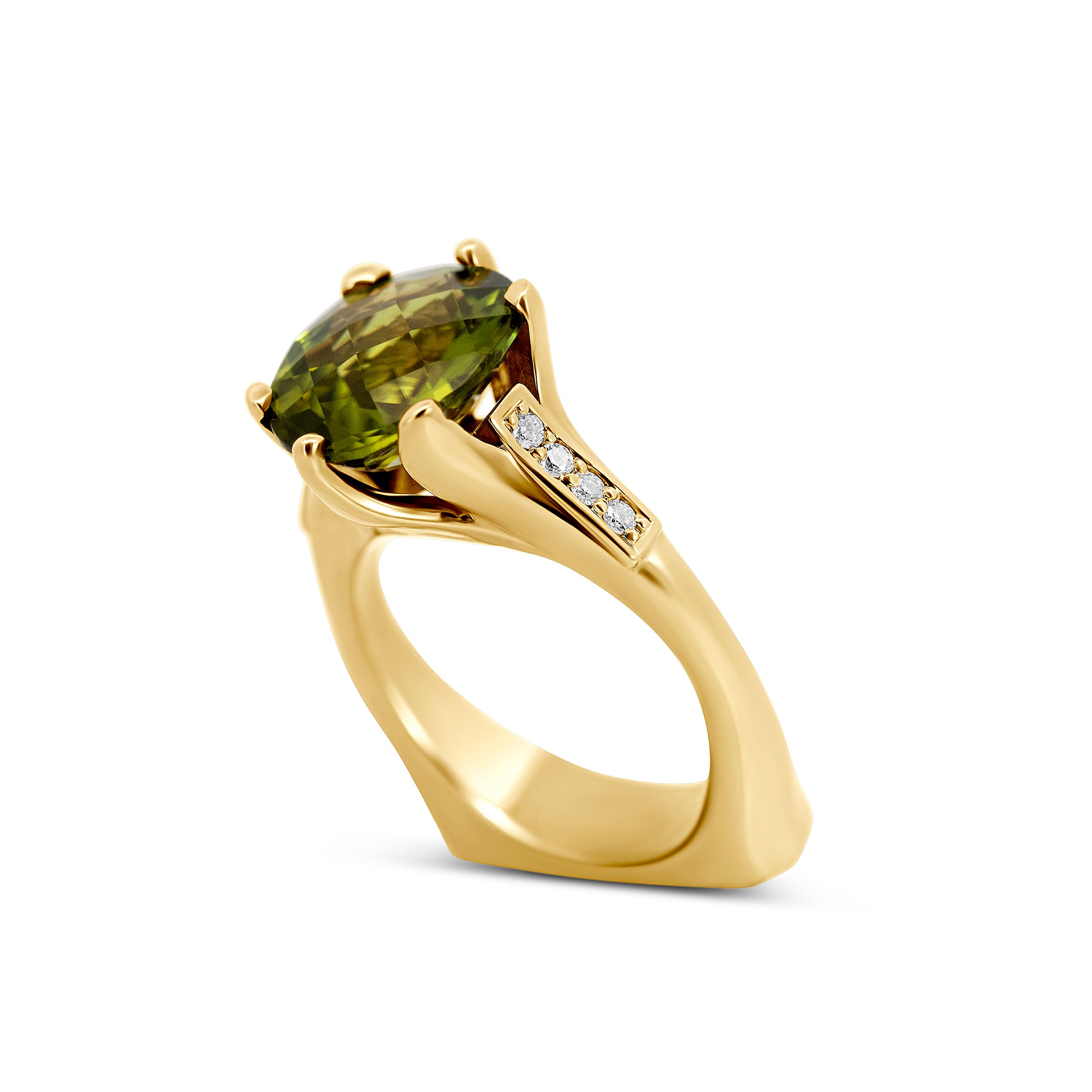 Joe Kassab Custom 14K Yellow Gold 4.68-Carat Peridot & Diamond Ring