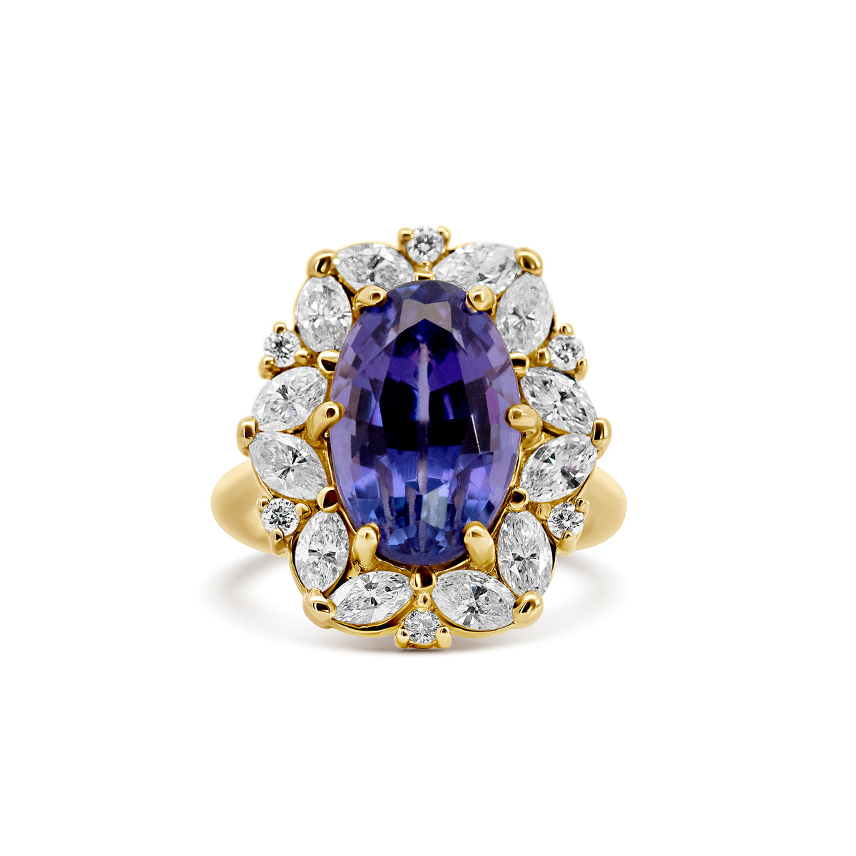 Joe Kassab Custom 14K Yellow Gold 8.19ct Tanzanite Halo Ring