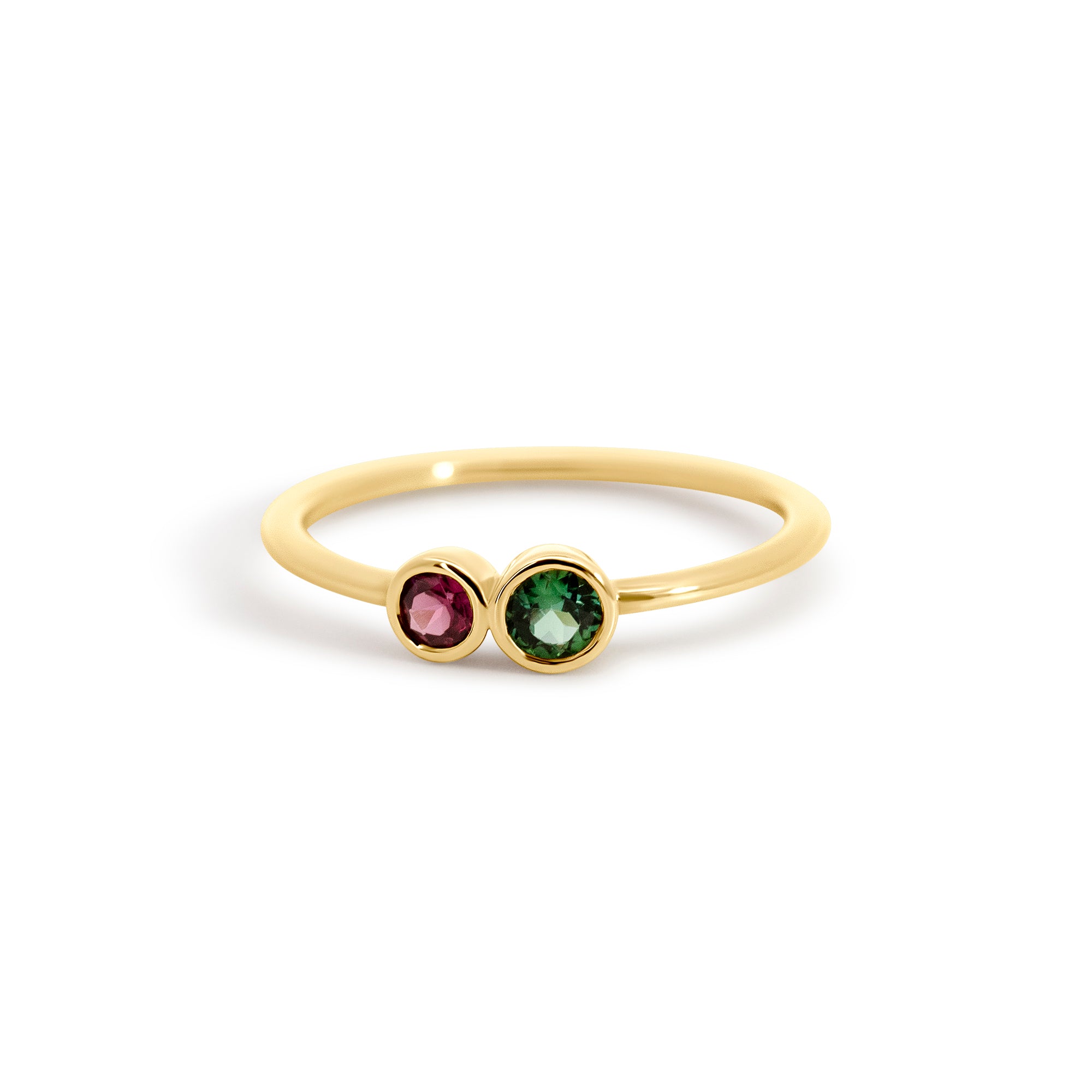 Joe Kassab Custom 14K Yellow Gold Garnet & Green Tourmaline Ring