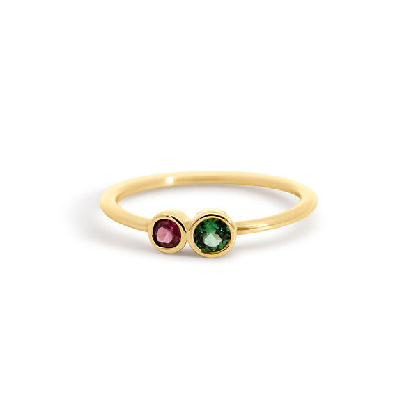 Joe Kassab Custom 14K Yellow Gold Garnet & Green Tourmaline Ring