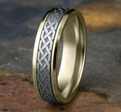 The Adare 14 Karat White & Yellow Gold  Celtic Knot Wedding Band