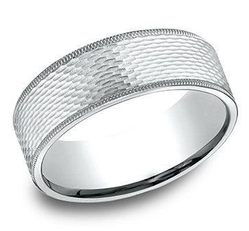 14 Karat White Gold Satin Textured Wedding Band